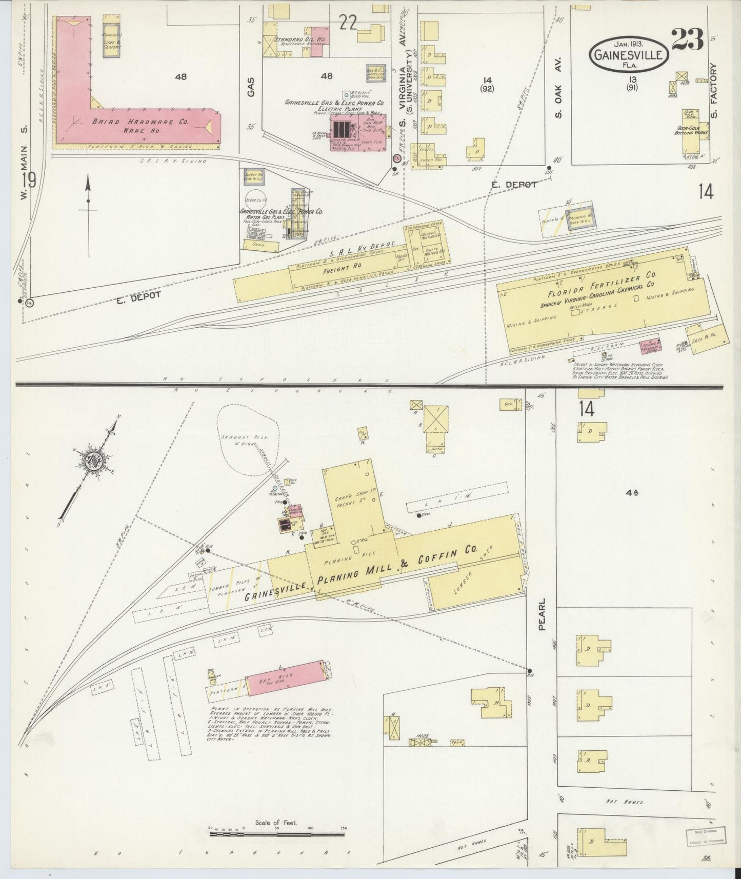 Sanborn Fire Insurance Map from Gainesville, Alachua County, Florida (1913), Sheet #0023 - Historic Sanborn Fire Insurance Map Print, vintage old map wall art, antique decor, genealogy gift, Florida Florida map