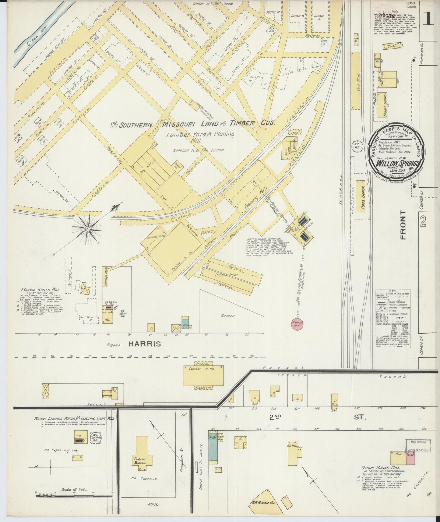 Sanborn Fire Insurance Map from Willow Springs, Howell County, Missouri (1893), Sheet #0001 - Historic Sanborn Fire Insurance Map Print, vintage old map wall art, antique decor, genealogy gift, Missouri Missouri map