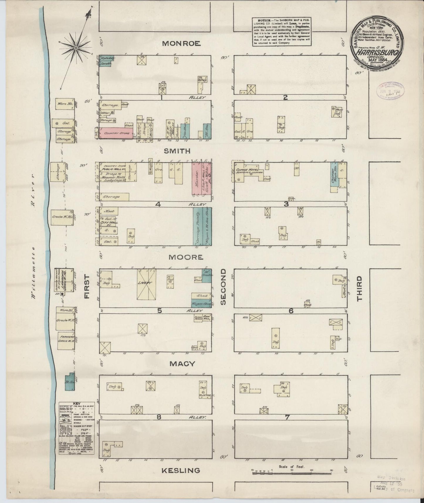 Sanborn Fire Insurance Map from Harrisburg, Linn County, Oregon (1884), Sheet #0001 - Historic Sanborn Fire Insurance Map Print, vintage old map wall art, antique decor, genealogy gift, Oregon Oregon map