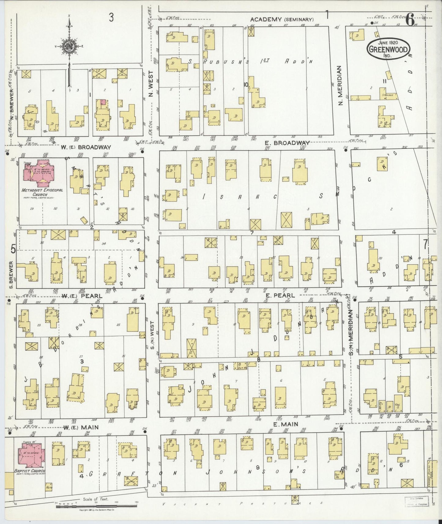 Sanborn Fire Insurance Map from Greenwood, Johnson County, Indiana (1920), Sheet #0006 - Complete Map Set gallery image, historic Sanborn map, vintage wall art, Indiana Indiana