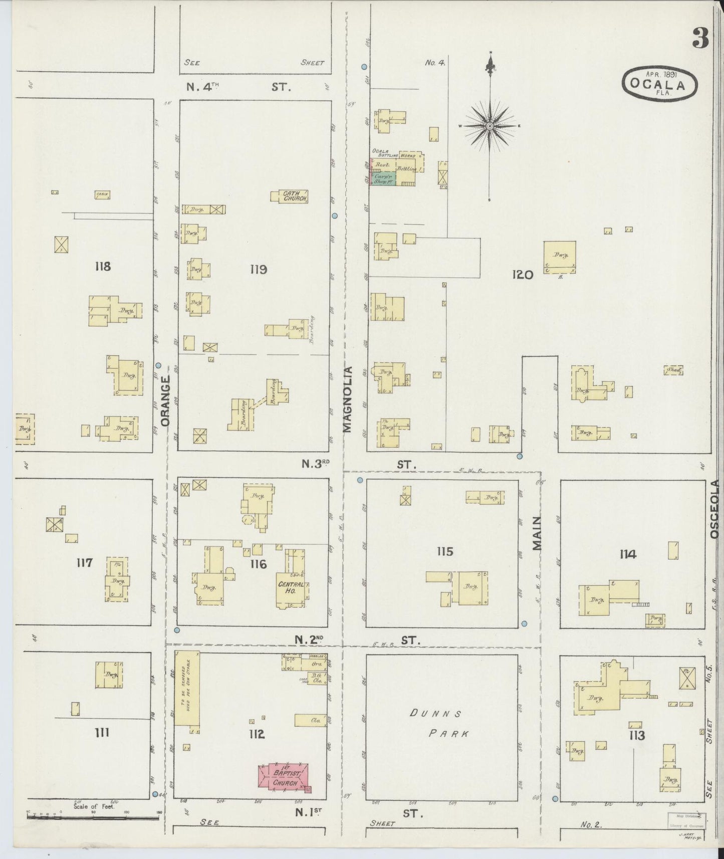 Sanborn Fire Insurance Map from Ocala, Marion County, Florida (1891), Sheet #0003 - Historic Sanborn Fire Insurance Map Print, vintage old map wall art, antique decor, genealogy gift, Florida Florida map
