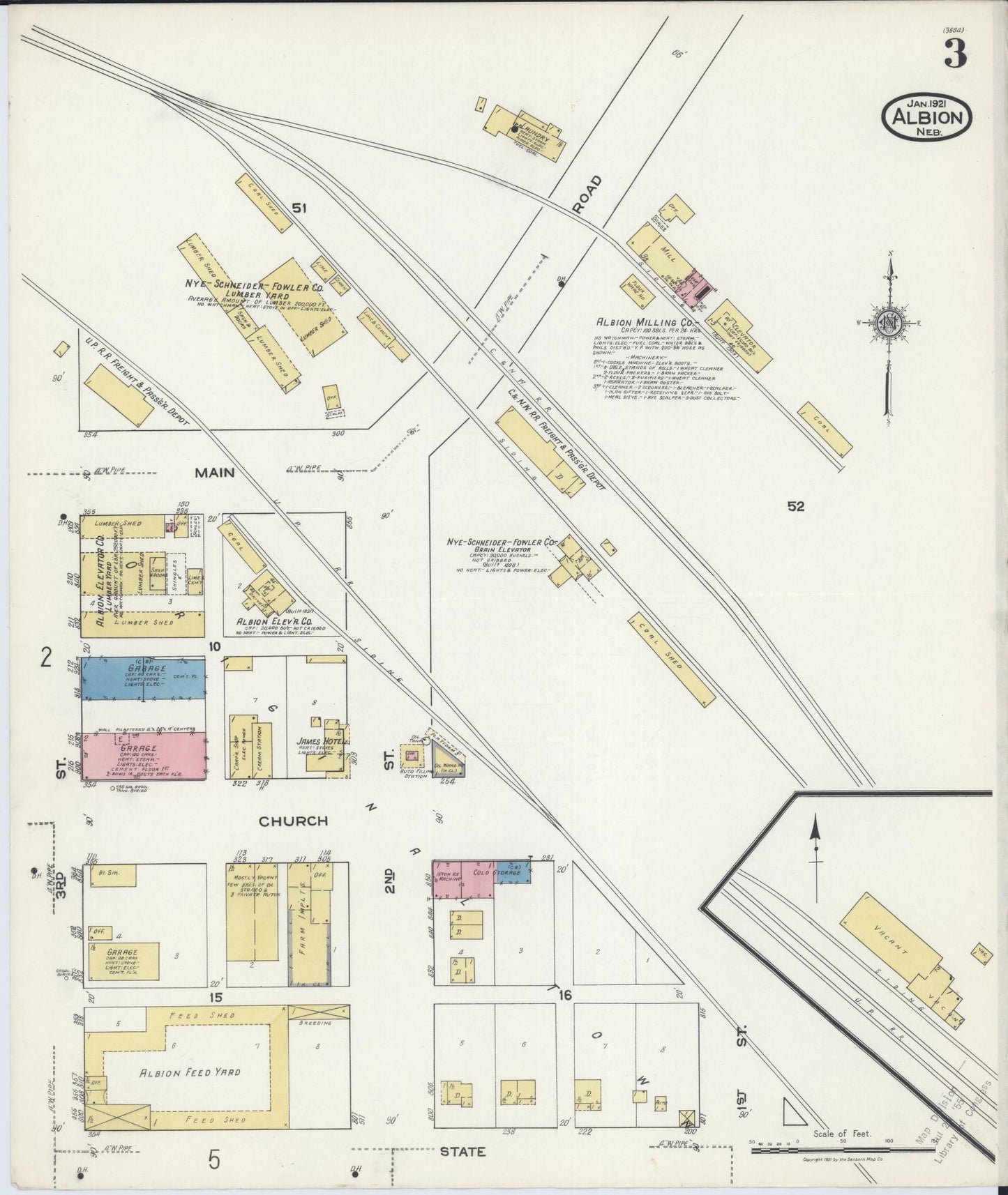 Sanborn Fire Insurance Map from Albion, Boone County, Nebraska (1921), Sheet #0003 - Historic Sanborn Fire Insurance Map Print, vintage old map wall art, antique decor, genealogy gift, Nebraska Nebraska map