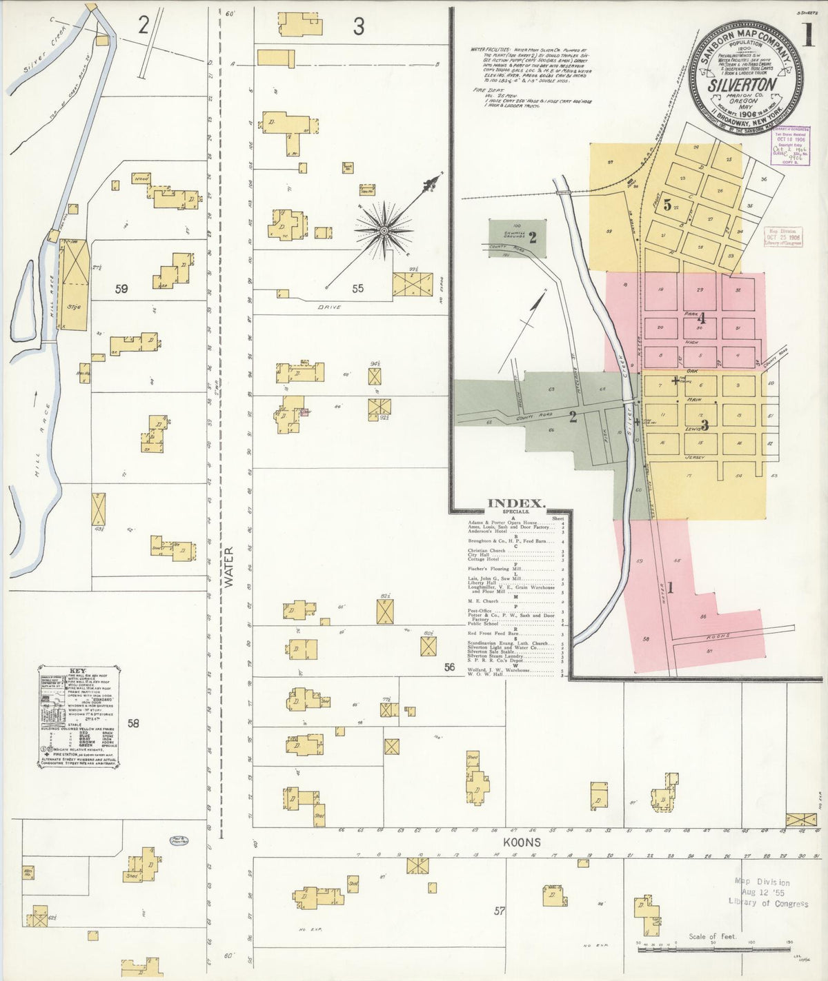 Sanborn Fire Insurance Map from Silverton, Marion County, Oregon (1906), Sheet #0001 - Historic Sanborn Fire Insurance Map Print, vintage old map wall art, antique decor, genealogy gift, Oregon Oregon map