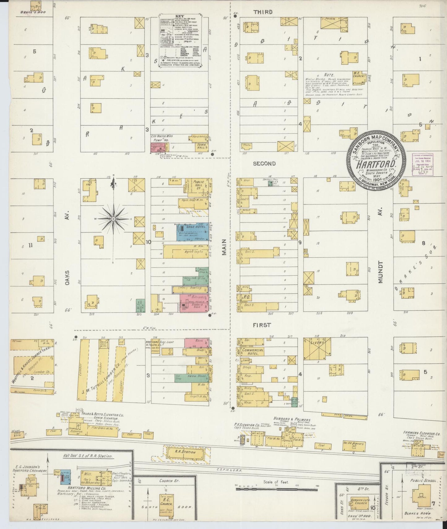 Sanborn Fire Insurance Map from Hartford, Minnehaha County, South Dakota (1904), Sheet #0001 - Historic Sanborn Fire Insurance Map Print, vintage old map wall art, antique decor, genealogy gift, South Dakota South Dakota map