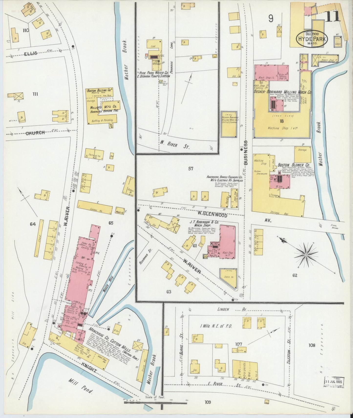 Sanborn Fire Insurance Map from Hyde Park, Norfolk County, Massachusetts (1900), Sheet #0011 - Historic Sanborn Fire Insurance Map Print, vintage old map wall art, antique decor, genealogy gift, Massachusetts Massachusetts map