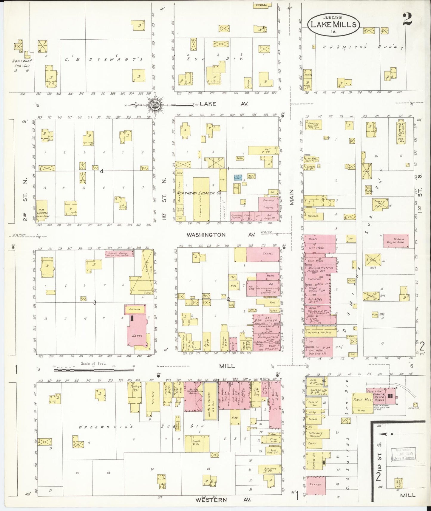 Sanborn Fire Insurance Map from Lake Mills, Winnebago County, Iowa (1916), Sheet #0002 - Historic Sanborn Fire Insurance Map Print, vintage old map wall art