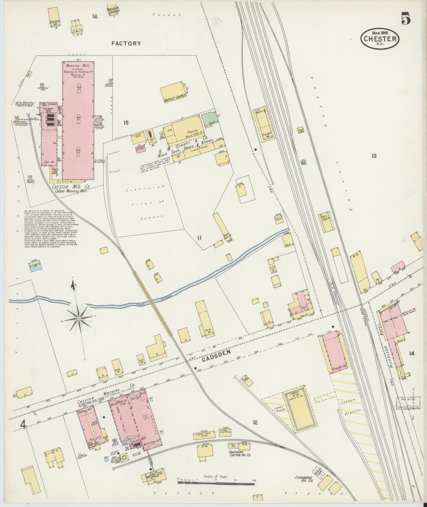 Sanborn Fire Insurance Map from Chester, Chester County, South Carolina (1898), Sheet #0005 - Complete Map Set gallery image, historic Sanborn map, vintage wall art, South Carolina South Carolina