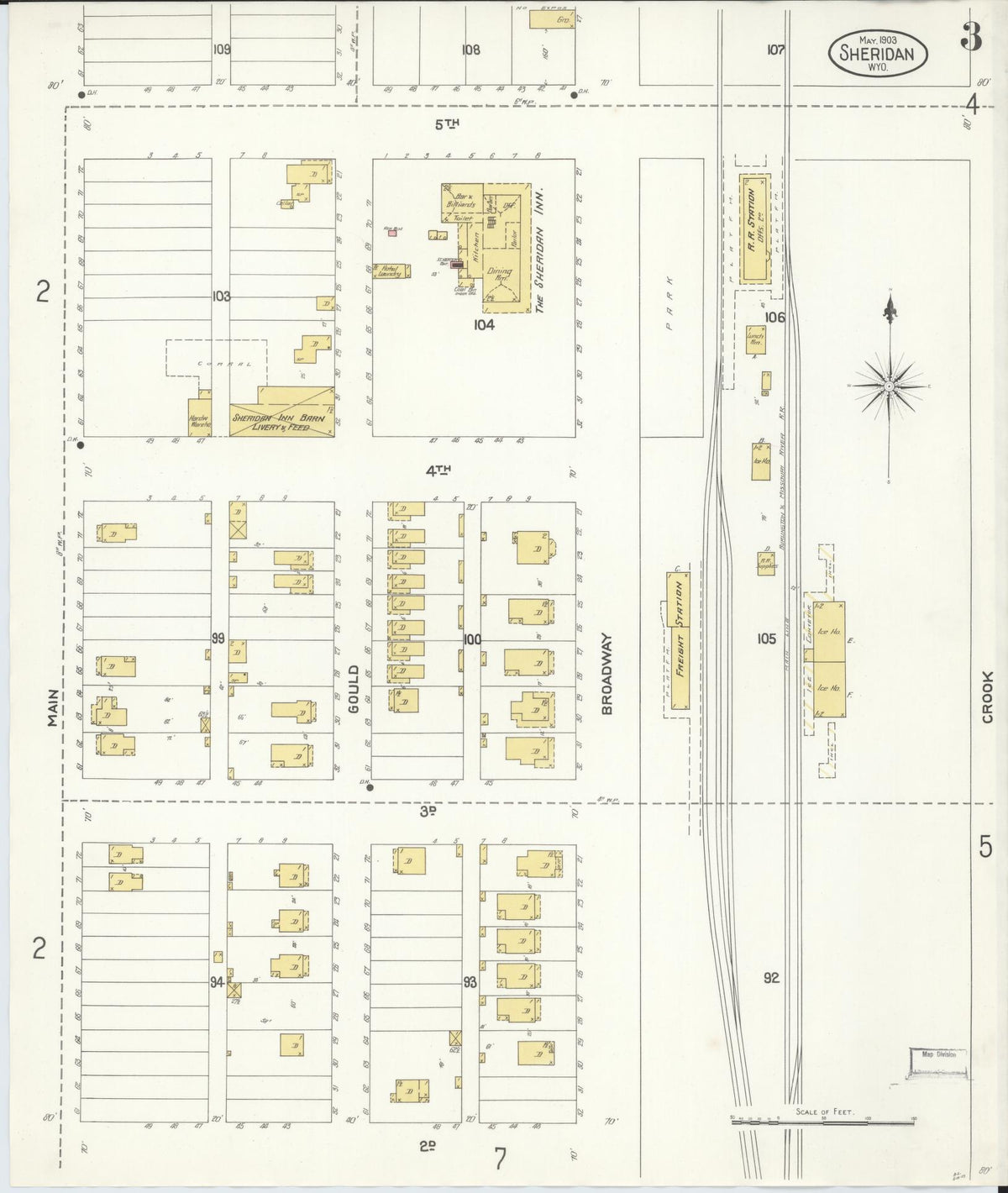 Sanborn Fire Insurance Map from Sheridan, Sheridan County, Wyoming (1903), Sheet #0003 - Historic Sanborn Fire Insurance Map Print, vintage old map wall art, antique decor, genealogy gift, Wyoming Wyoming map