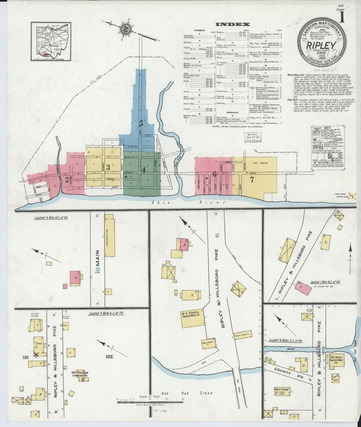 Sanborn Fire Insurance Map from Ripley, Brown County, Ohio (1920), Sheet #0001 - Historic Sanborn Fire Insurance Map Print, vintage old map wall art, antique decor, genealogy gift, Ohio Ohio map