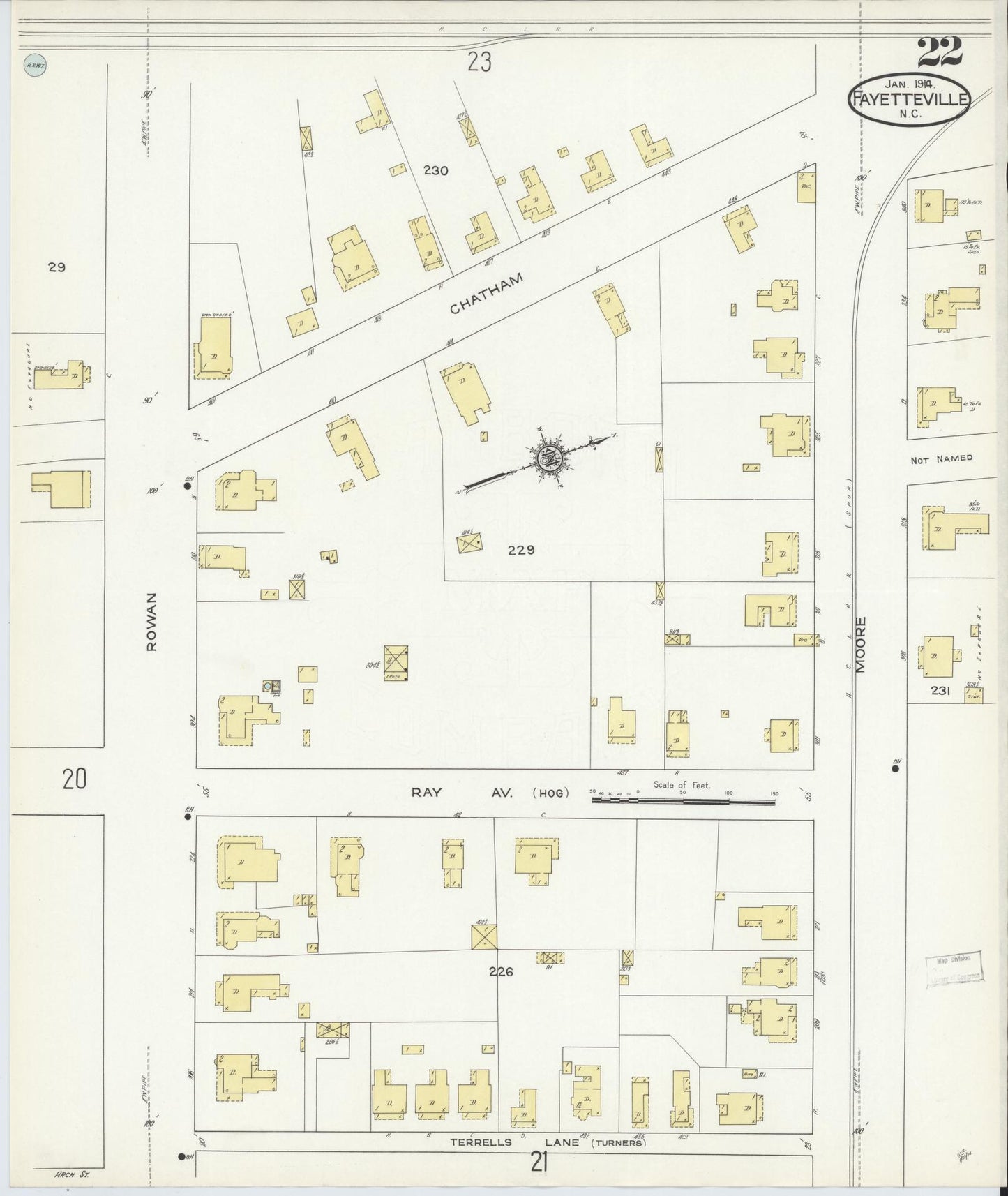 Sanborn Fire Insurance Map from Fayetteville, Cumberland County, North Carolina (1914), Sheet #0022 - Historic Sanborn Fire Insurance Map Print, vintage old map wall art, antique decor, genealogy gift, North Carolina North Carolina map