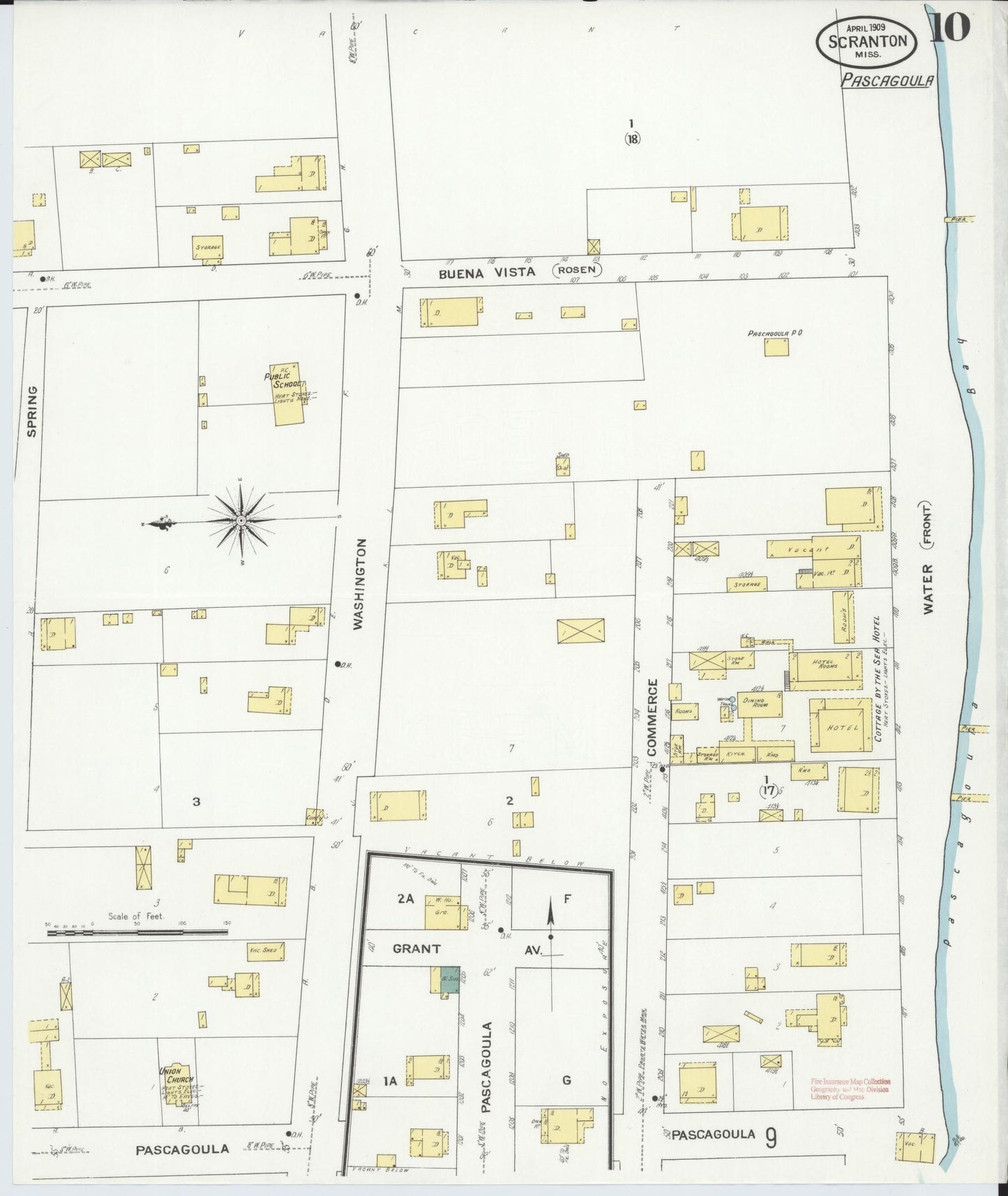 Sanborn Fire Insurance Map from Scranton, Jackson County, Mississippi (1909), Sheet #0010 - Complete Map Set gallery image, historic Sanborn map, vintage wall art, Mississippi Mississippi