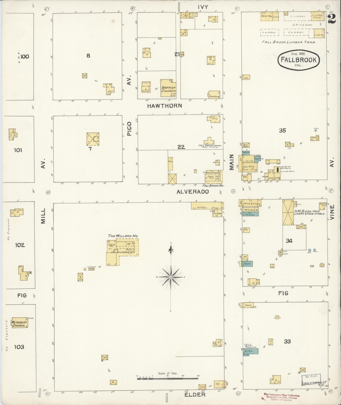 Sanborn Fire Insurance Map from Fallbrook, San Diego County, California (1892), Sheet #0002 - Historic Sanborn Fire Insurance Map Print, vintage old map wall art, antique decor, genealogy gift, California California map