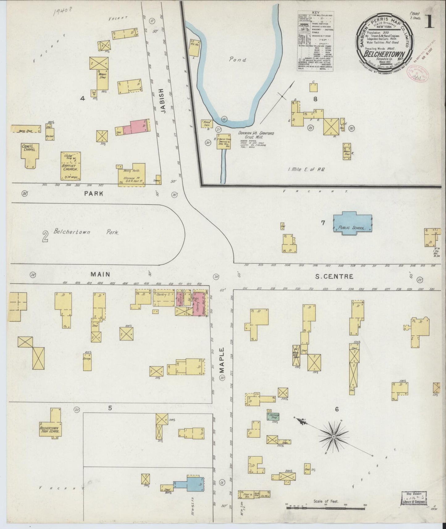 Sanborn Fire Insurance Map from Belchertown, Hampshire County, Massachusetts. (1895) – Historic Sanborn Fire Insurance Map Print