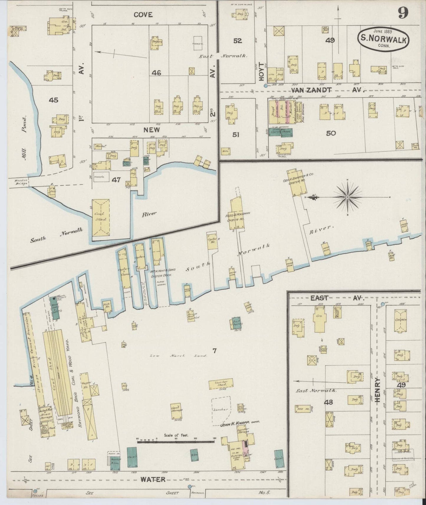 Sanborn Fire Insurance Map from South Norwalk, Fairfield County, Connecticut (1889), Sheet #0009 - Complete Map Set gallery image, historic Sanborn map, vintage wall art, Connecticut Connecticut