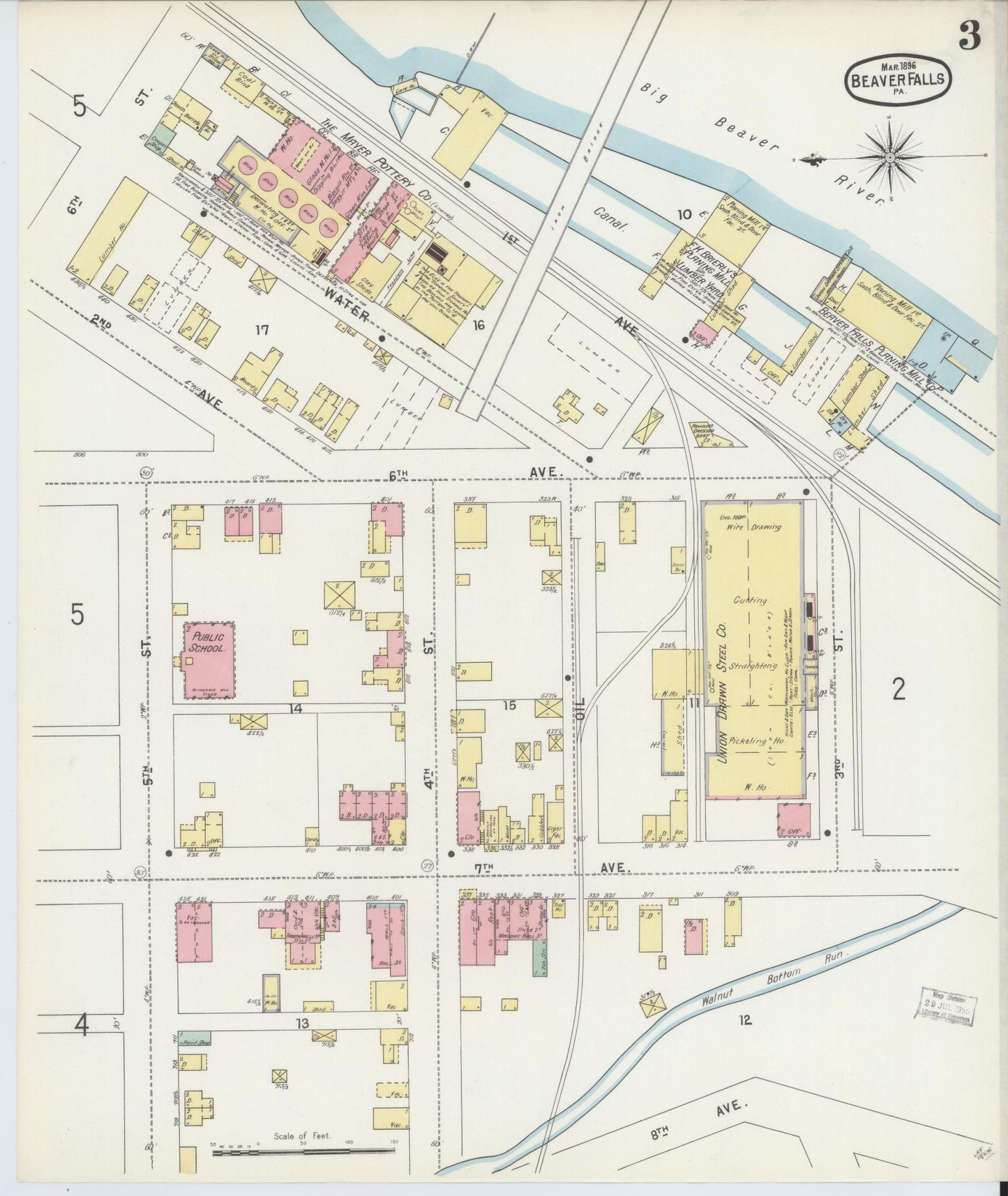 Sanborn Fire Insurance Map from Beaver Falls, Beaver County, Pennsylvania (1896), Sheet #0003 - Historic Sanborn Fire Insurance Map Print, vintage old map wall art, antique decor, genealogy gift, Pennsylvania Pennsylvania map