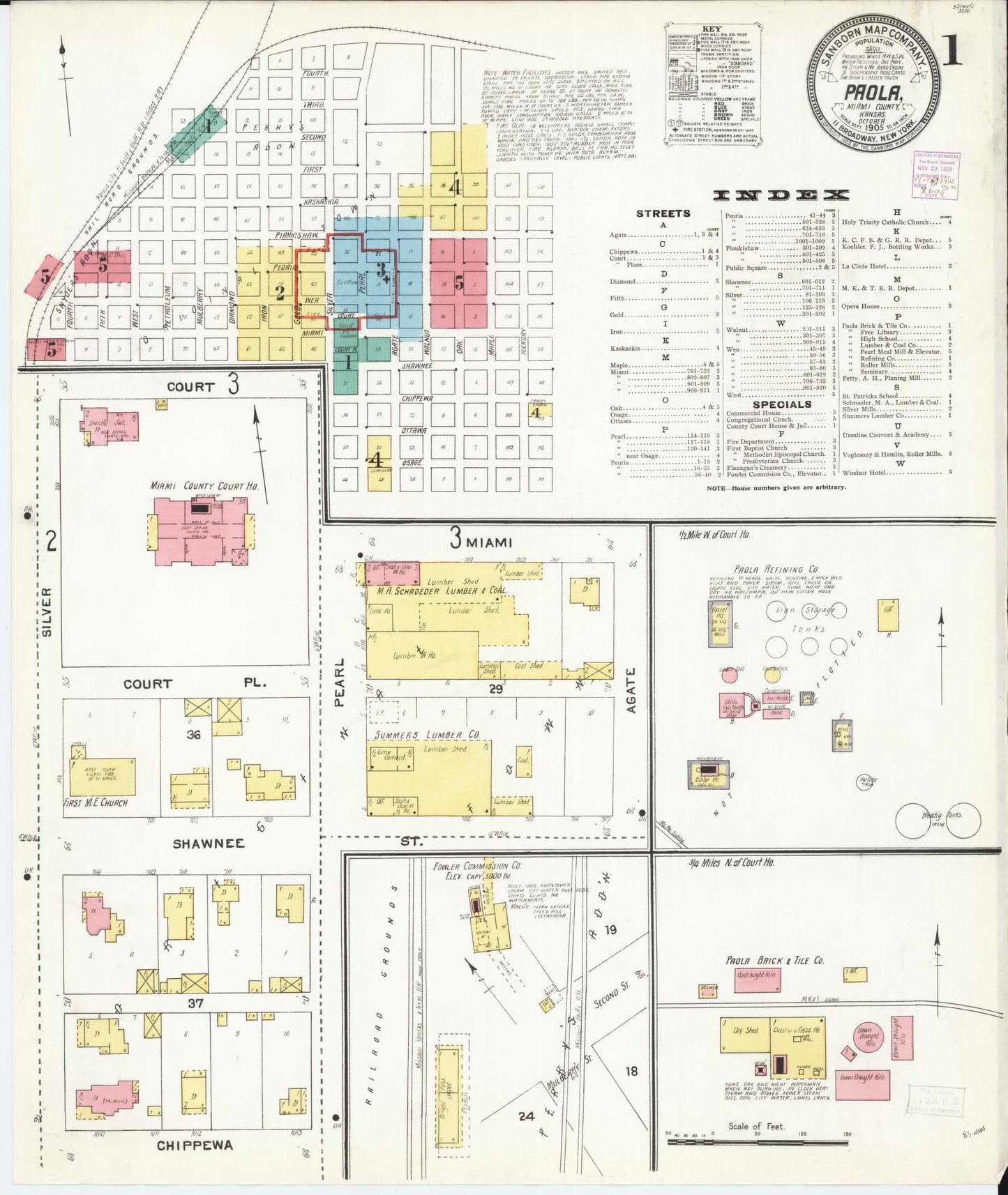 Sanborn Fire Insurance Map from Paola, Miami County, Kansas (1905), Sheet #0001 - Historic Sanborn Fire Insurance Map Print, vintage old map wall art, antique decor, genealogy gift, Kansas Kansas map