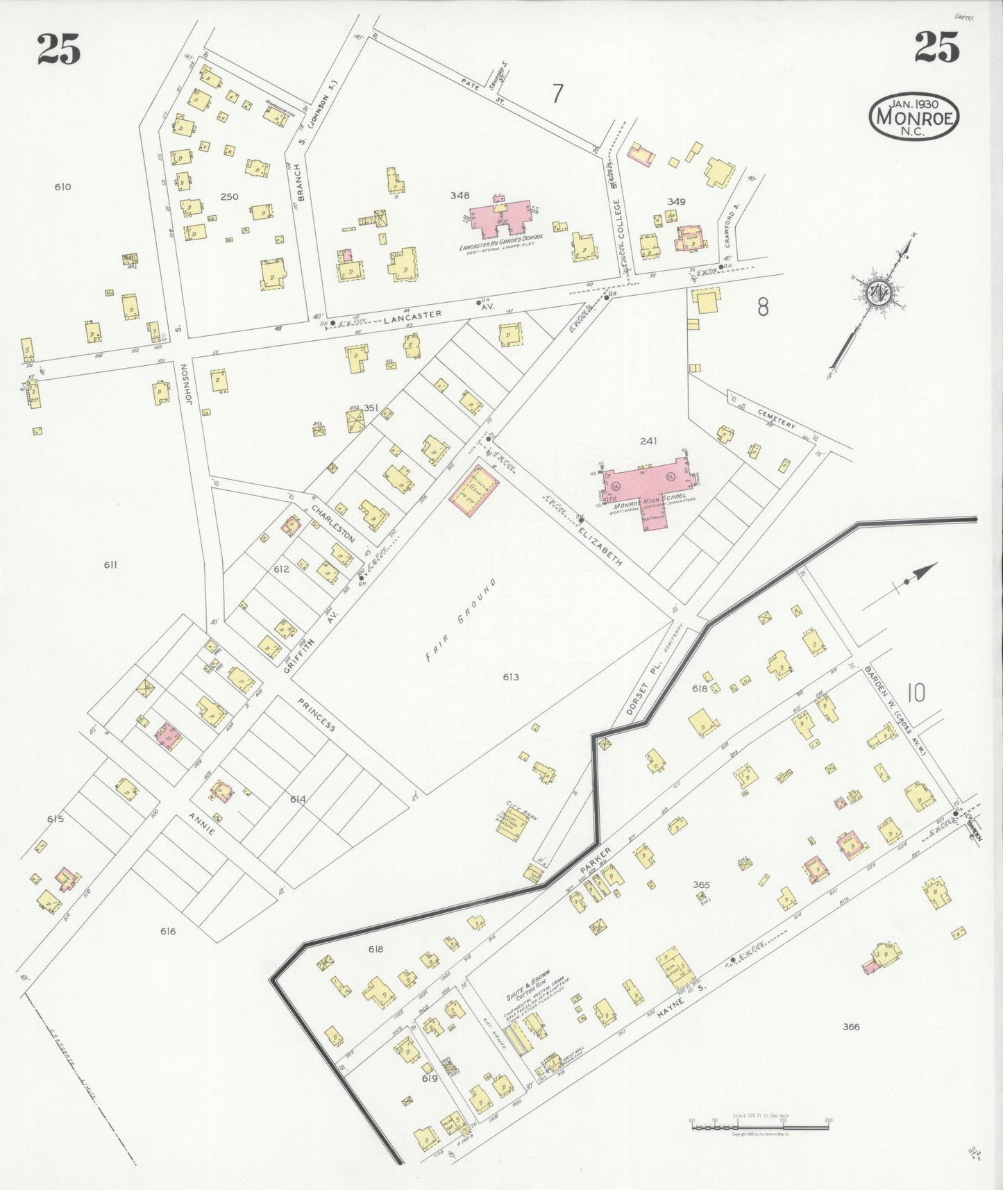 Sanborn Fire Insurance Map from Monroe, Union County, North Carolina (1930), Sheet #0025 - Historic Sanborn Fire Insurance Map Print, vintage old map wall art, antique decor, genealogy gift, North Carolina North Carolina map