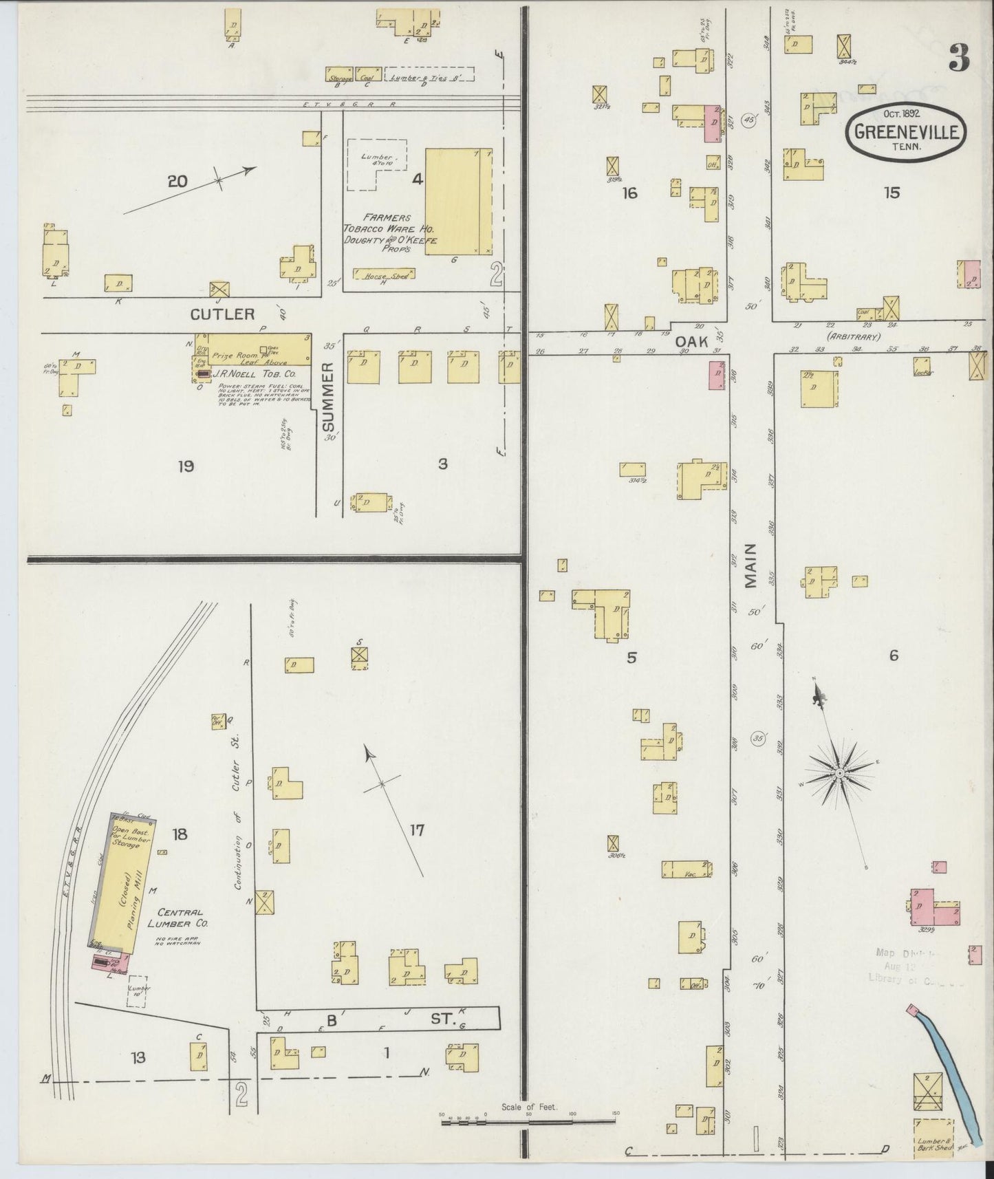 Sanborn Fire Insurance Map from Greeneville, Greene County, Tennessee (1892), Sheet #0003 - Complete Map Set gallery image, historic Sanborn map, vintage wall art, Tennessee Tennessee