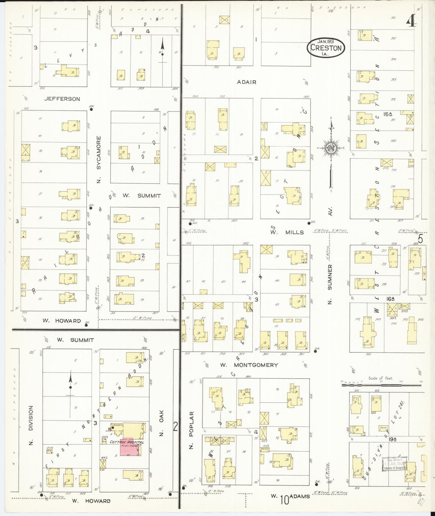 Sanborn Fire Insurance Map from Creston, Union County, Iowa (1913), Sheet #0004 - Historic Sanborn Fire Insurance Map Print, vintage old map wall art