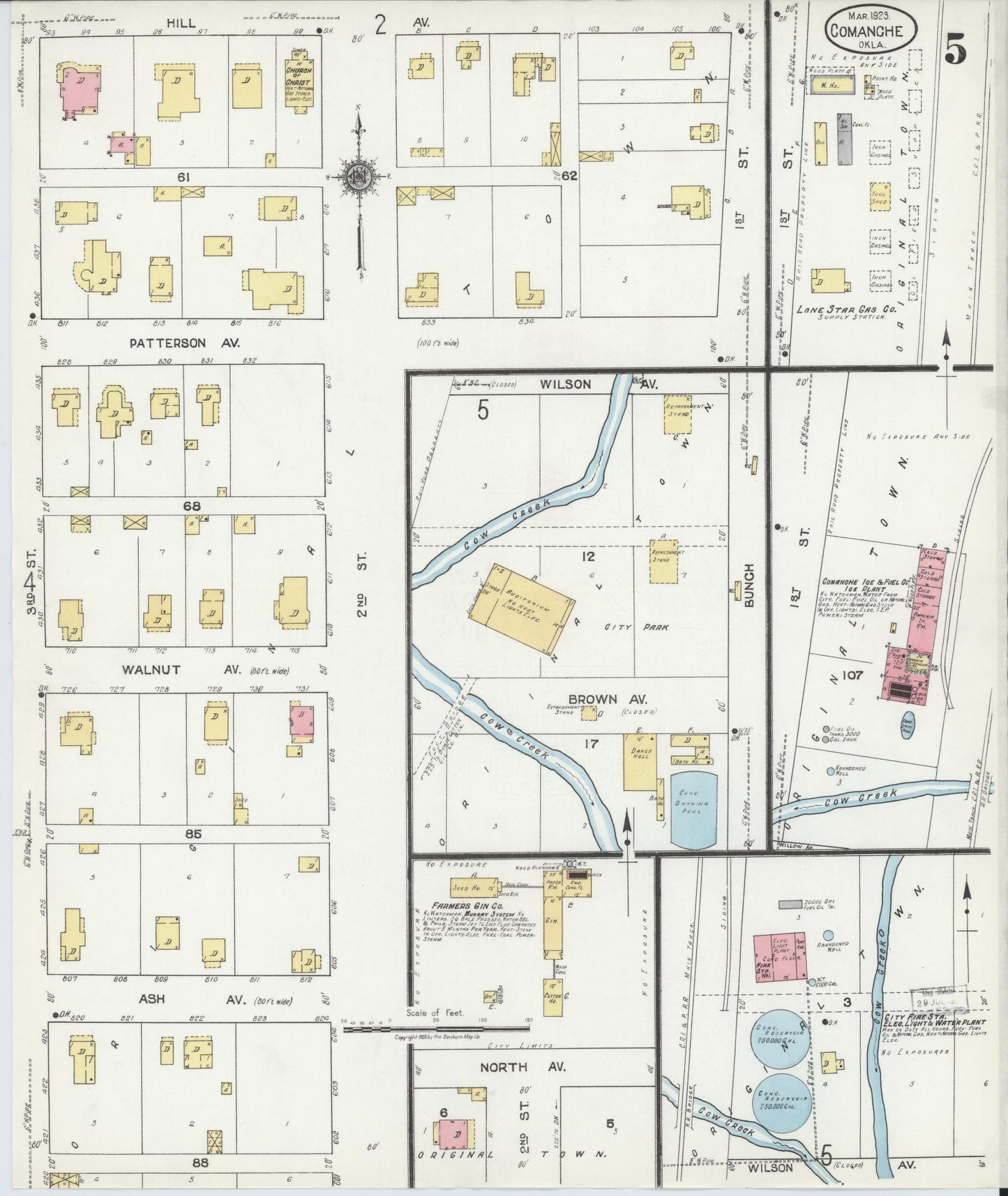 Sanborn Fire Insurance Map from Comanche, Stephens County, Oklahoma (1923), Sheet #0005 - Complete Map Set gallery image, historic Sanborn map, vintage wall art, Oklahoma Oklahoma