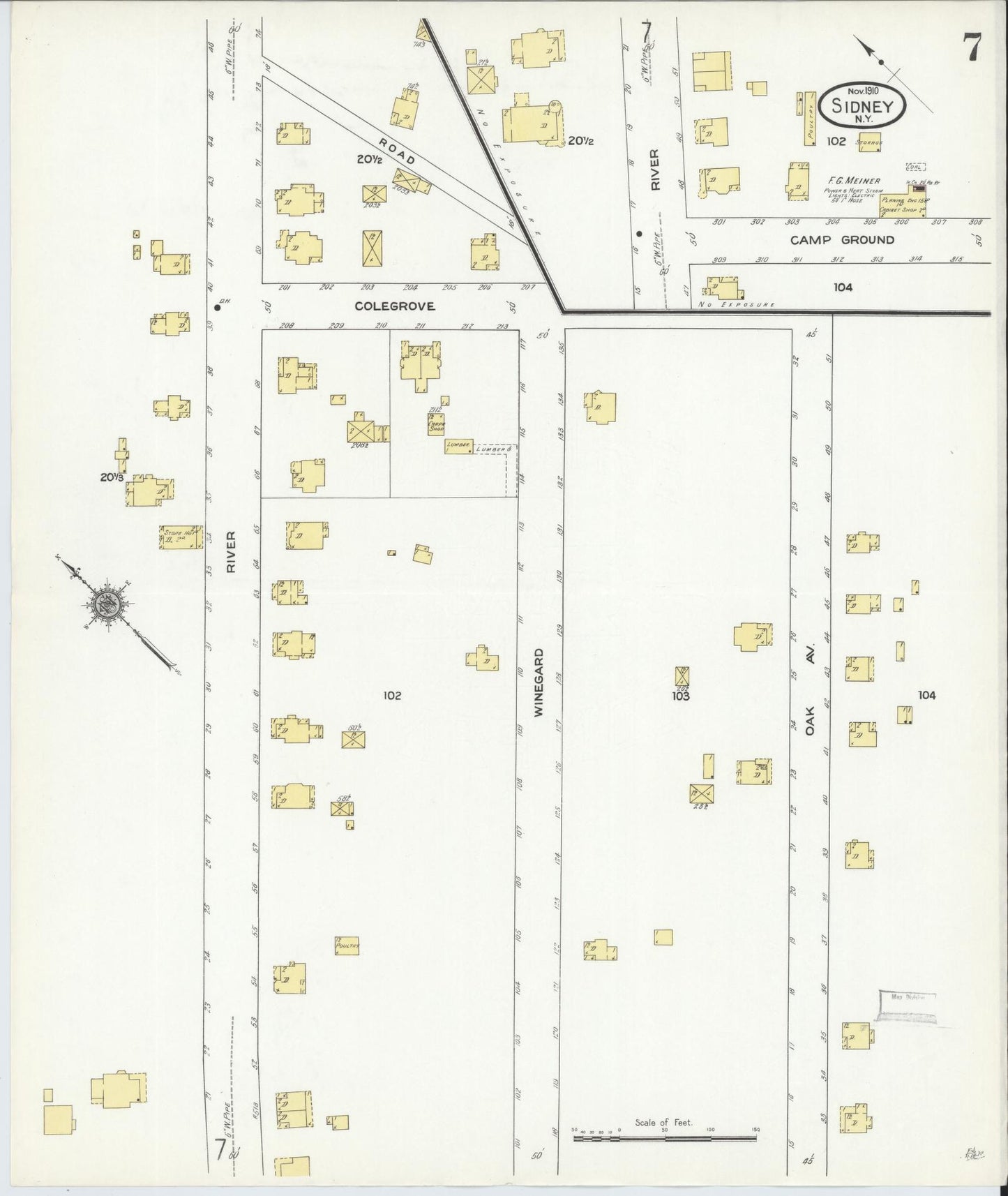 Sanborn Fire Insurance Map from Sidney, Delaware County, New York (1910), Sheet #0007 - Complete Map Set gallery image, historic Sanborn map, vintage wall art, Sidney Delaware