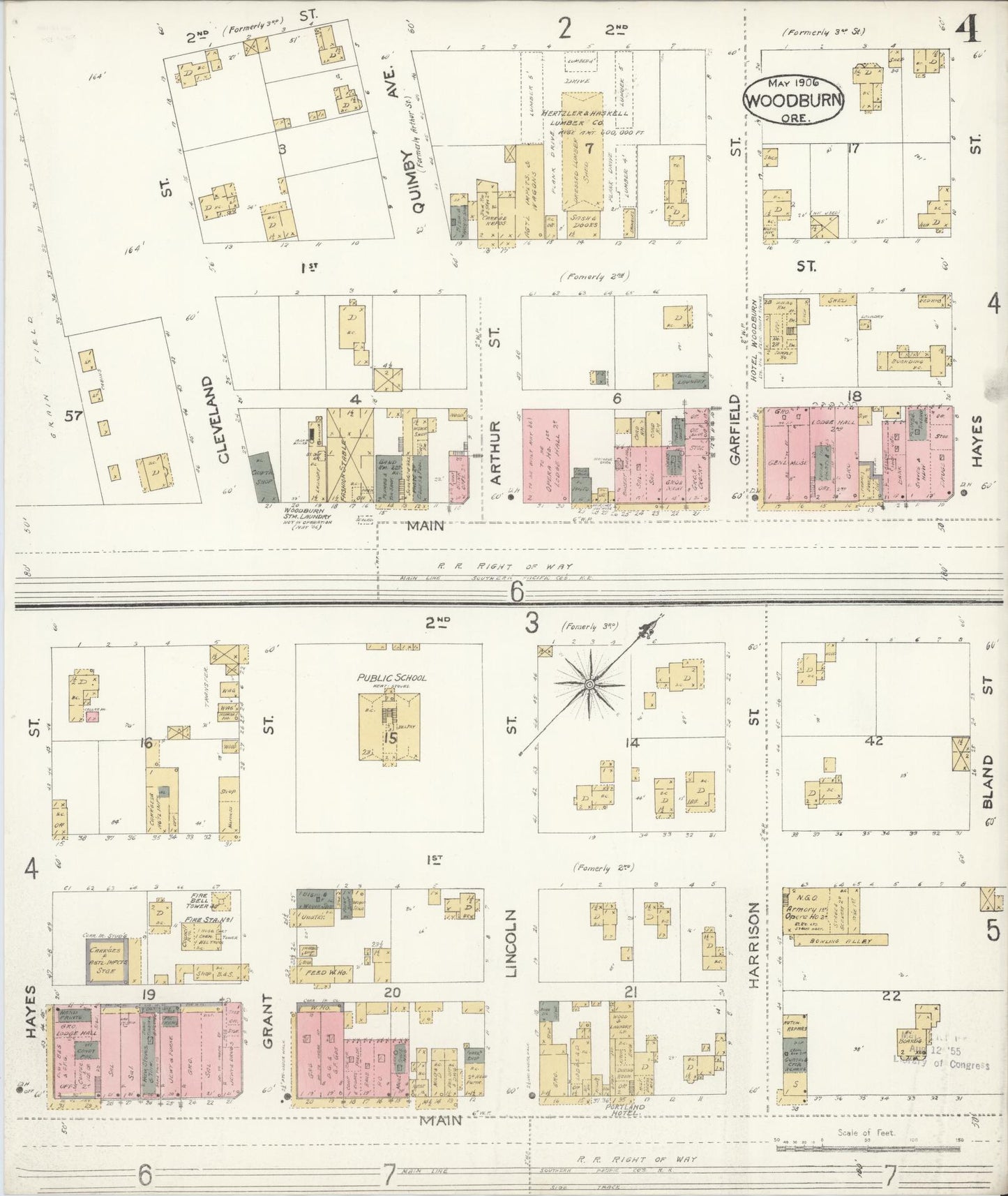 Sanborn Fire Insurance Map from Woodburn, Marion County, Oregon (1906), Sheet #0004 - Historic Sanborn Fire Insurance Map Print, vintage old map wall art, antique decor, genealogy gift, Oregon Oregon map