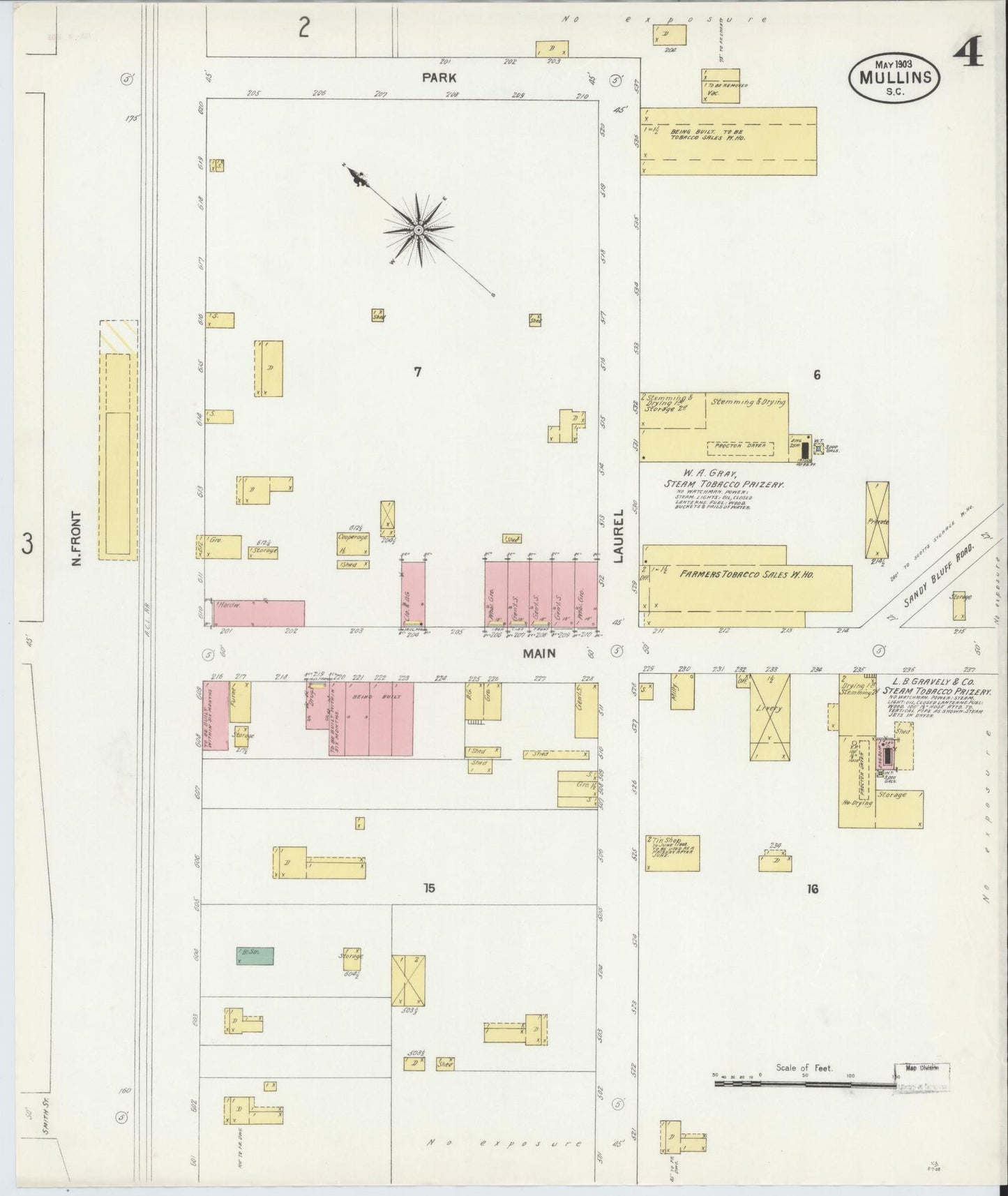 Sanborn Fire Insurance Map from Mullins, Marion County, South Carolina (1903), Sheet #0004 - Historic Sanborn Fire Insurance Map Print, vintage old map wall art, antique decor, genealogy gift, South Carolina South Carolina map