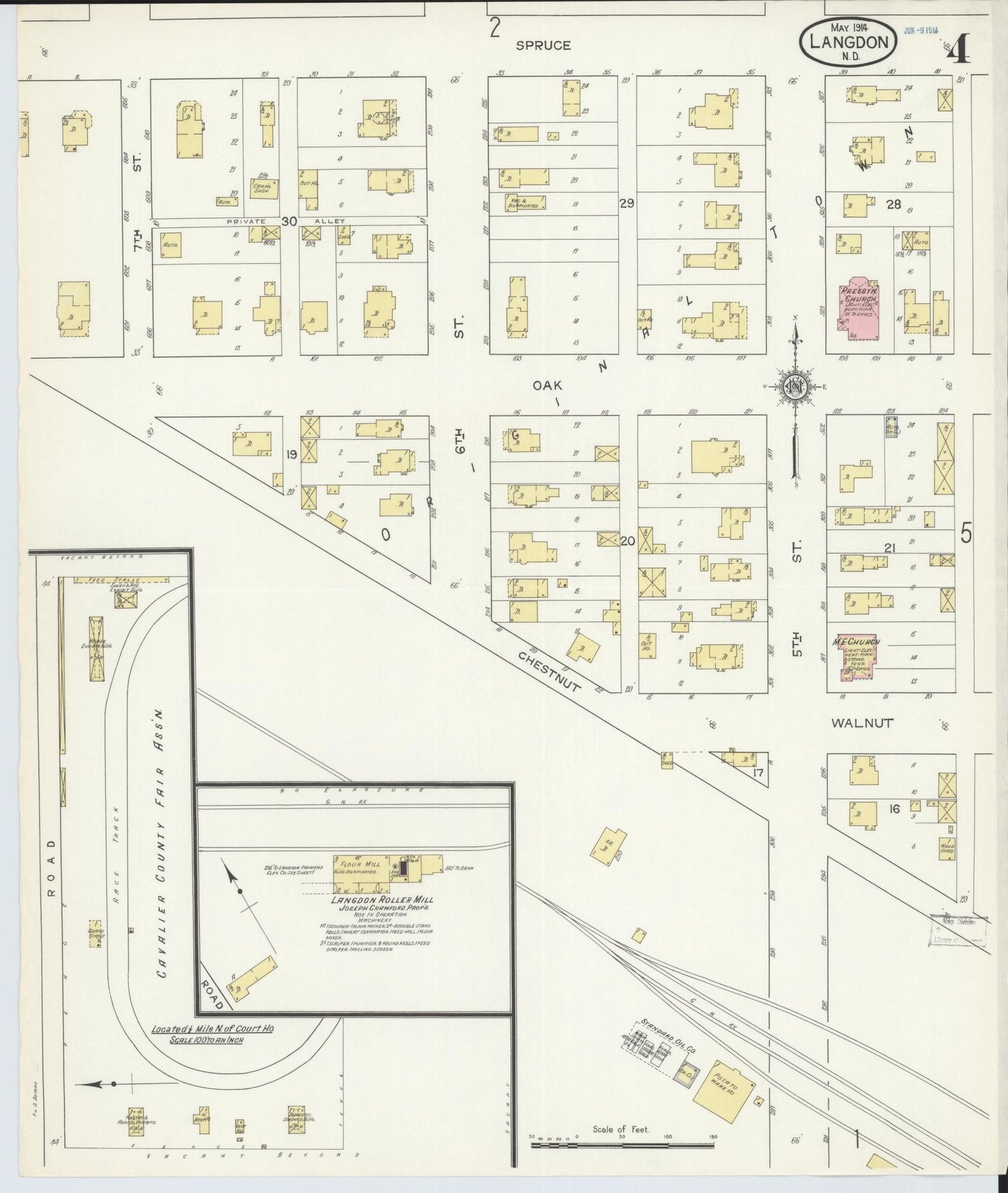 Sanborn Fire Insurance Map from Langdon, Cavalier County, North Dakota (1914), Sheet #0004 - Historic Sanborn Fire Insurance Map Print, vintage old map wall art, antique decor, genealogy gift, North Dakota North Dakota map