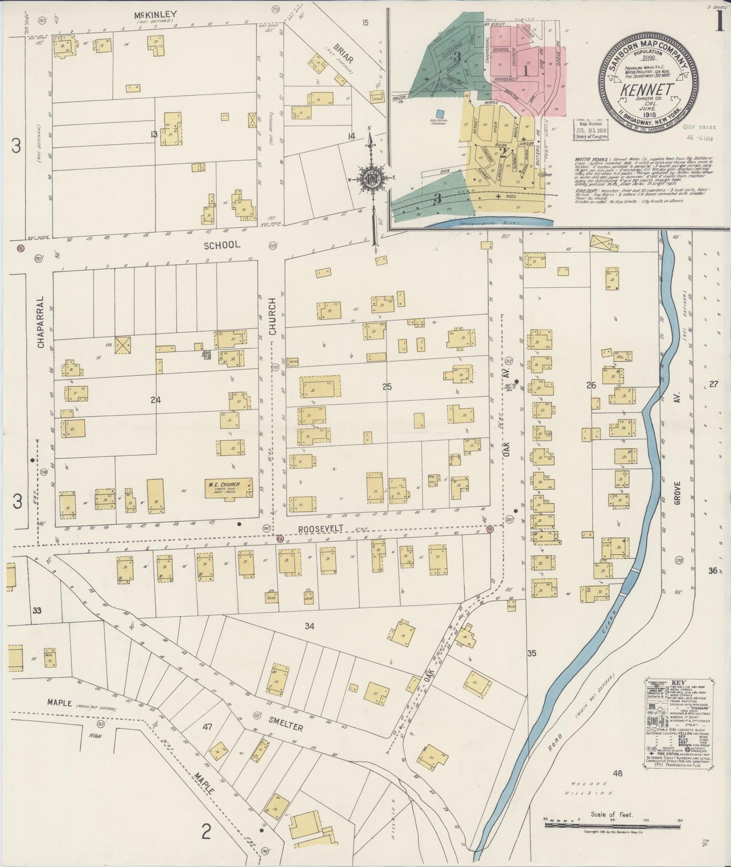 Sanborn Fire Insurance Map from Kennett, Shasta County, California (1918), Sheet #0001 - Historic Sanborn Fire Insurance Map Print, vintage old map wall art, antique decor, genealogy gift, California California map