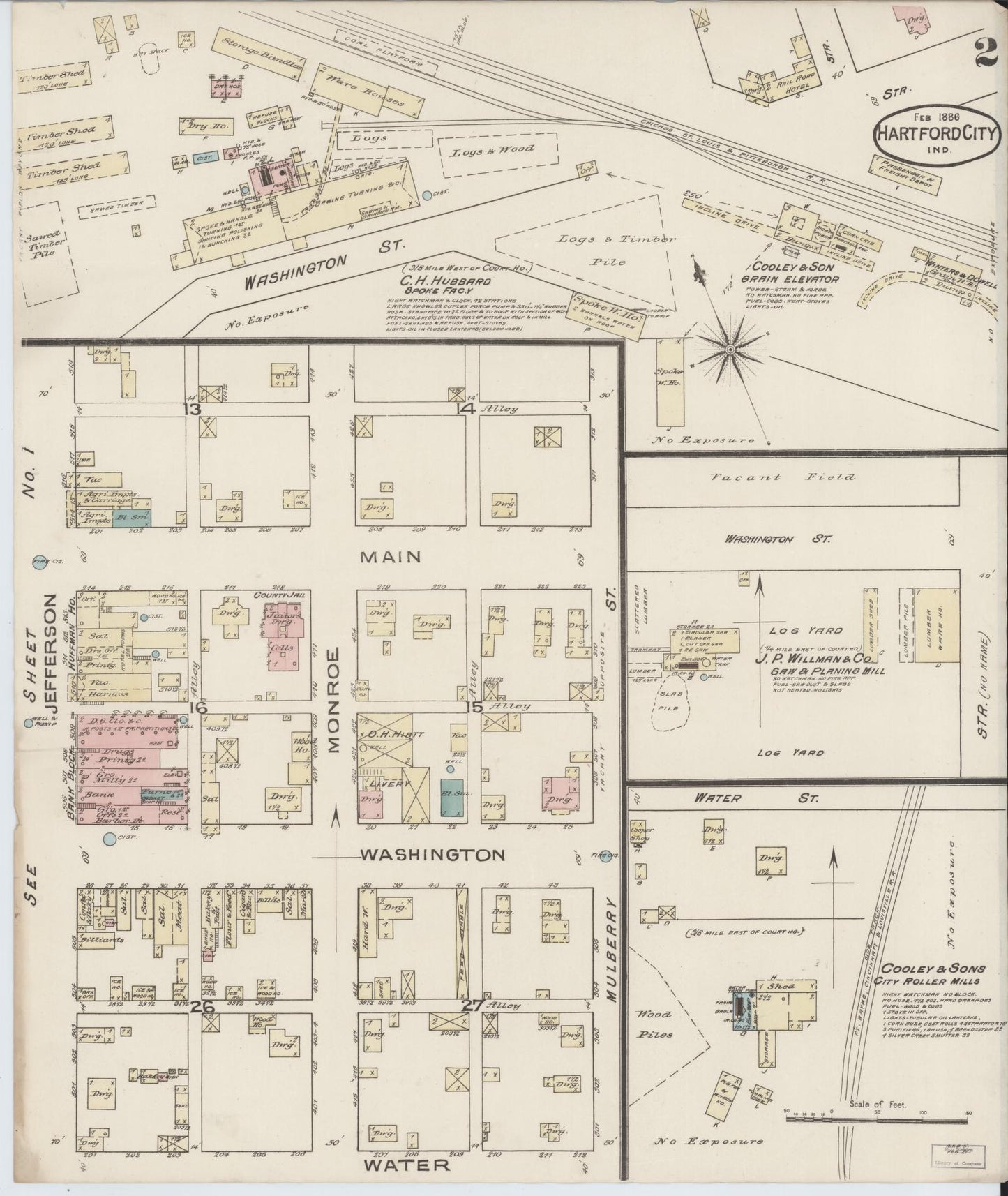 Sanborn Fire Insurance Map from Hartford City, Blackford County, Indiana (1886), Sheet #0002 - Complete Map Set gallery image, historic Sanborn map, vintage wall art, Indiana Indiana