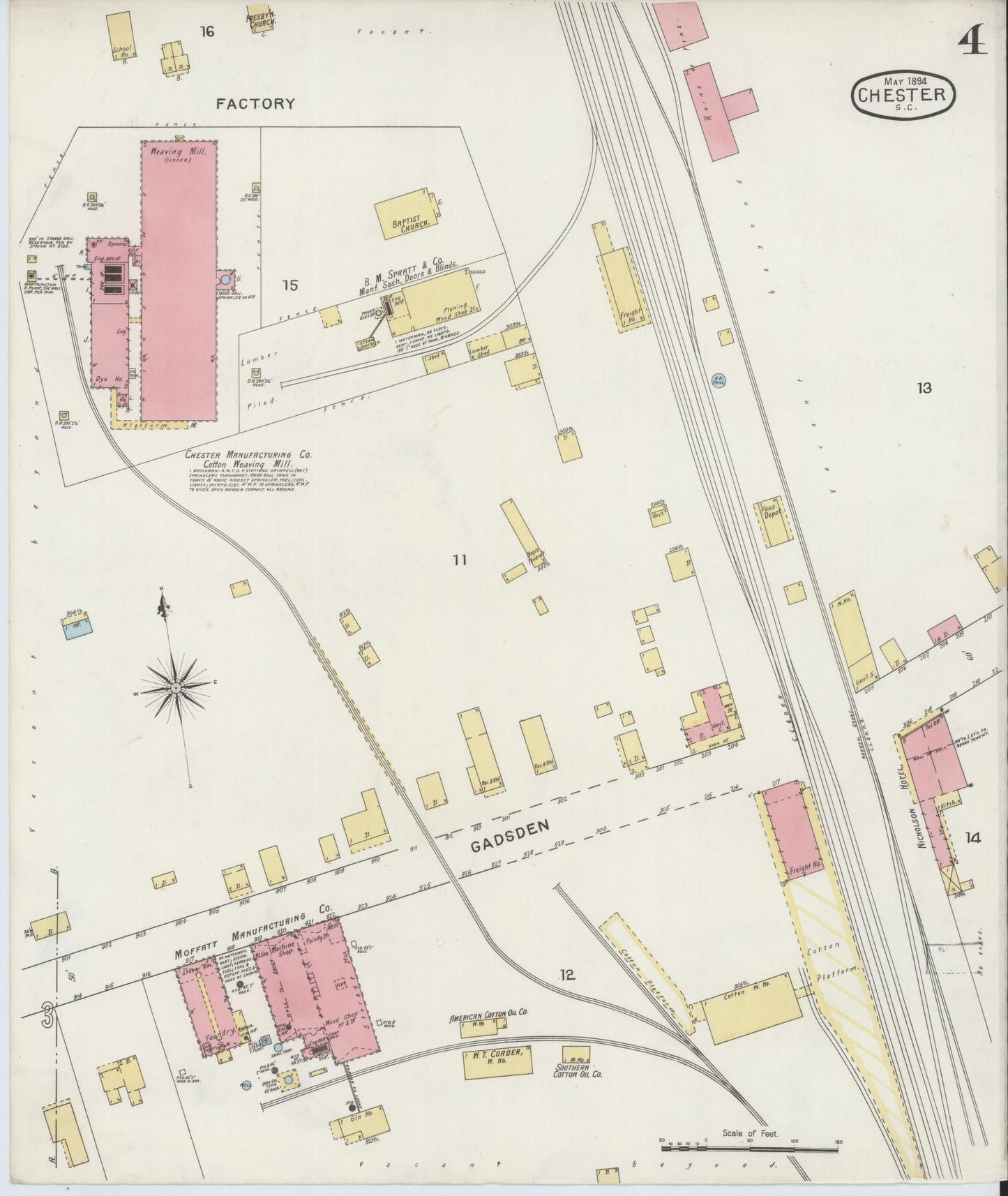 Sanborn Fire Insurance Map from Chester, Chester County, South Carolina (1894), Sheet #0004 - Complete Map Set gallery image, historic Sanborn map, vintage wall art, South Carolina South Carolina