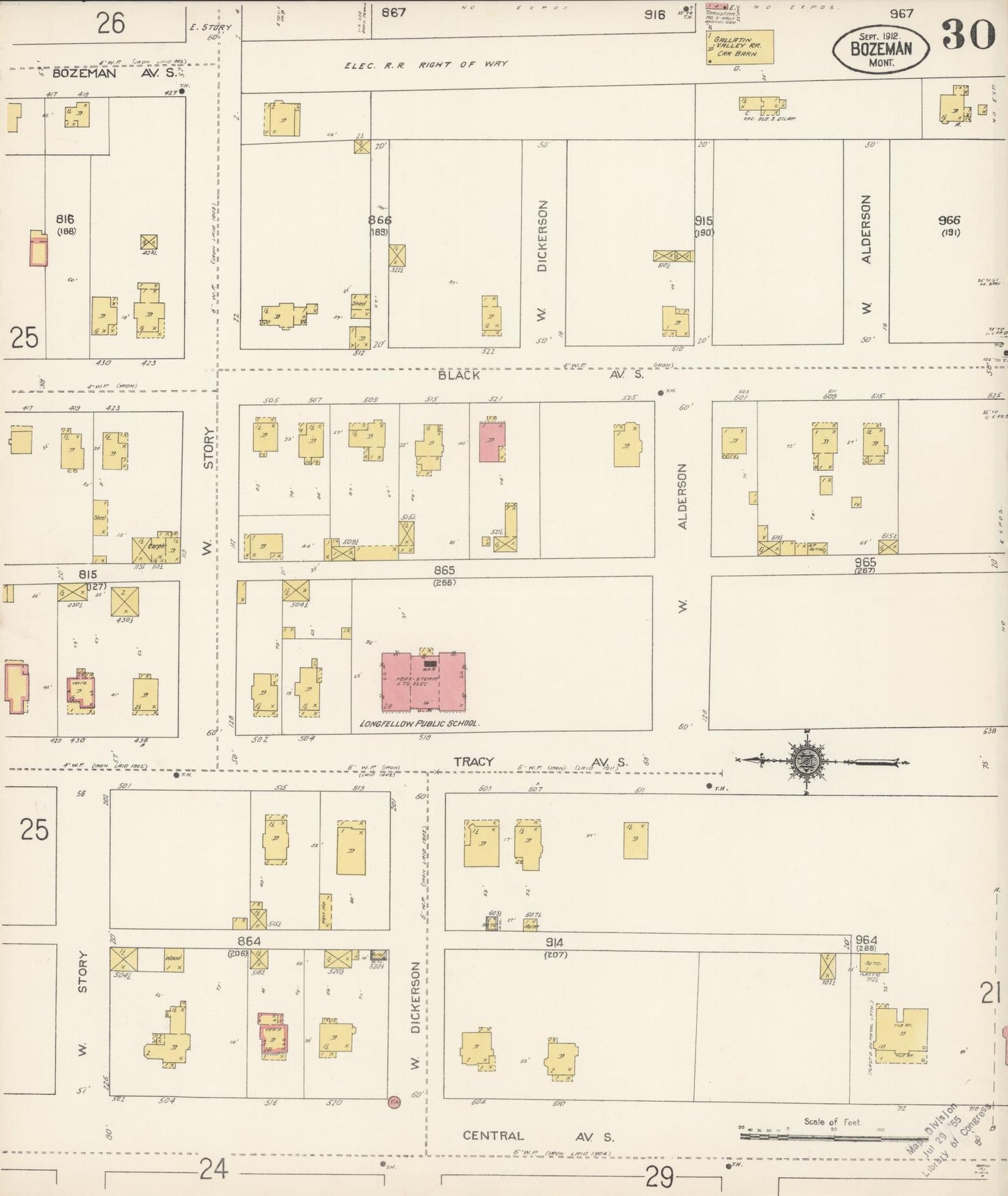 Sanborn Fire Insurance Map from Bozeman, Gallatin County, Montana (1912), Sheet #0030 - Historic Sanborn Fire Insurance Map Print, vintage old map wall art, antique decor, genealogy gift, Montana Montana map