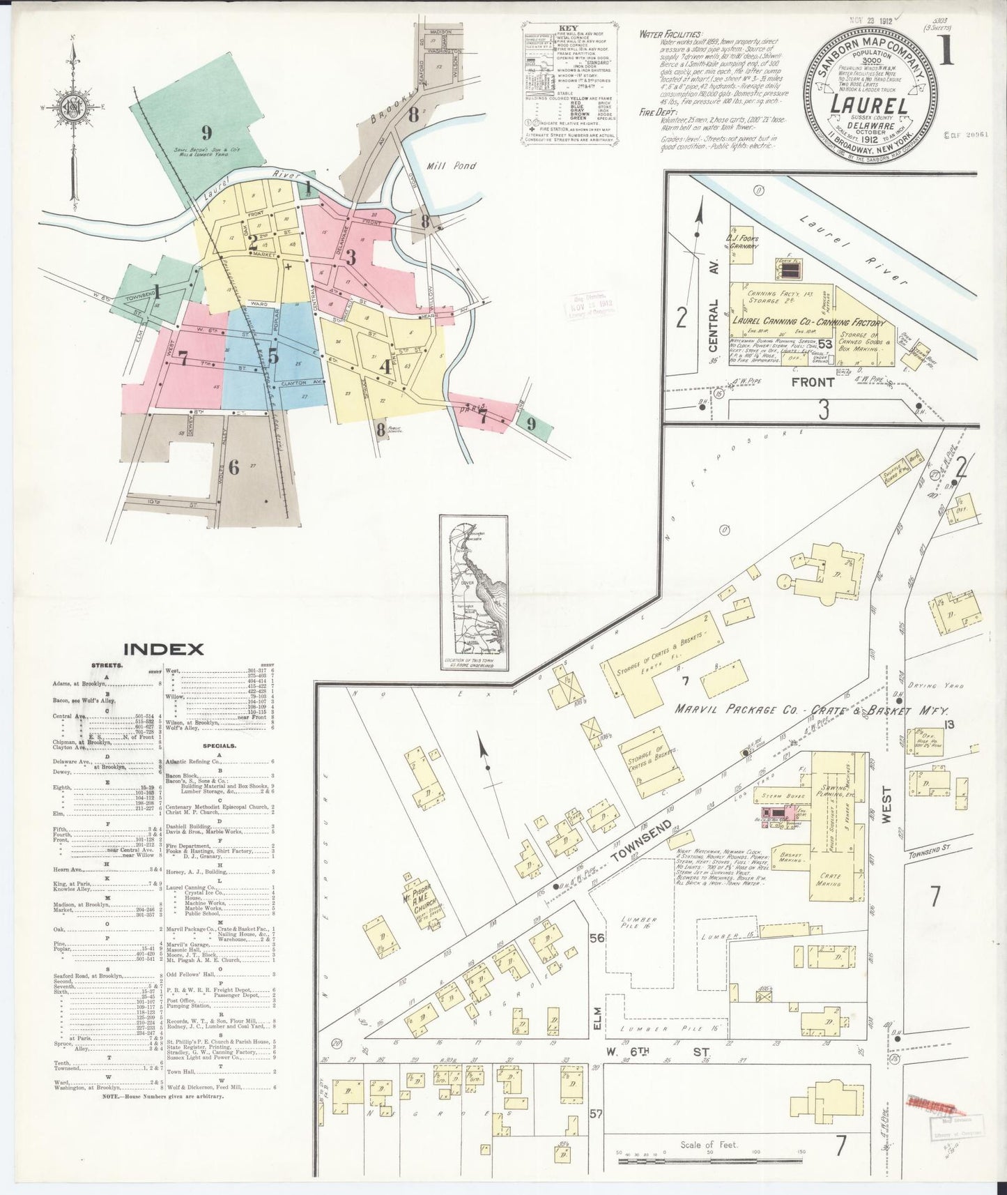 Sanborn Fire Insurance Map from Laurel, Sussex County, Delaware. (1912) – Historic Sanborn Fire Insurance Map Print