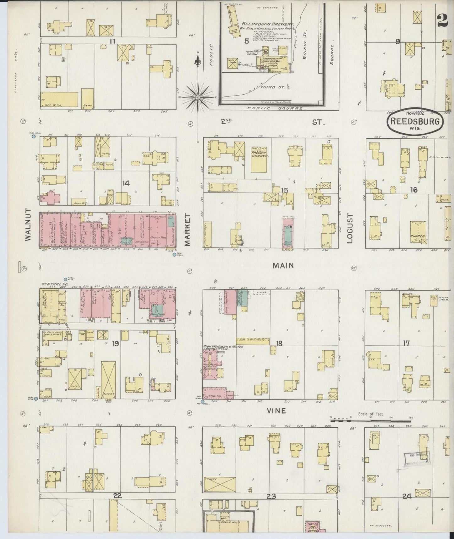 Sanborn Fire Insurance Map from Reedsburg, Sauk County, Wisconsin (1892), Sheet #0002 - Complete Map Set gallery image, historic Sanborn map, vintage wall art, Wisconsin Wisconsin