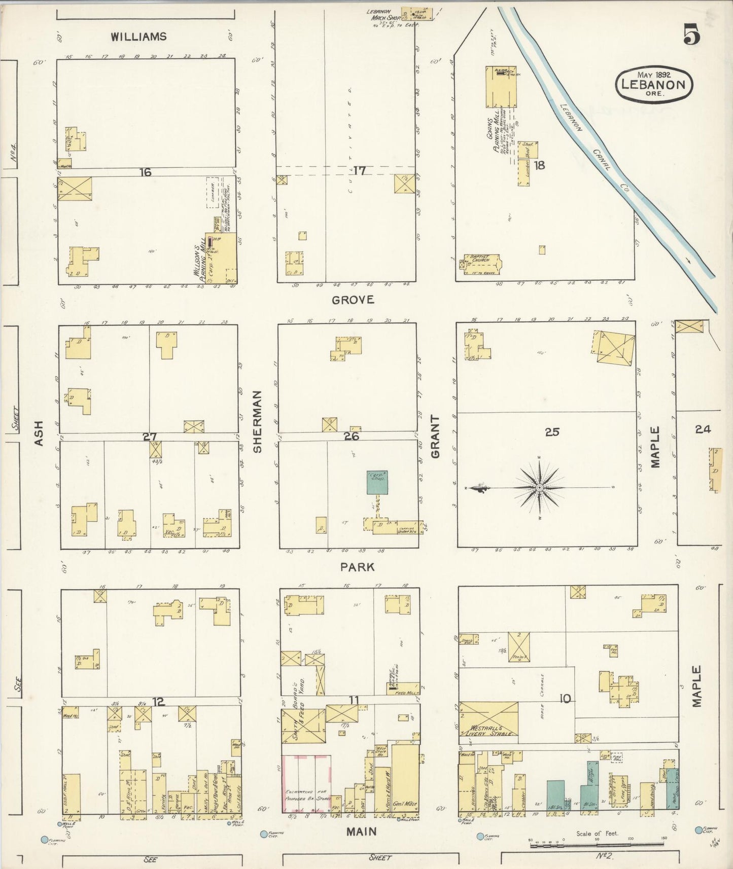 Sanborn Fire Insurance Map from Lebanon, Linn County, Oregon (1892), Sheet #0005 - Complete Map Set gallery image, historic Sanborn map, vintage wall art, Oregon Oregon
