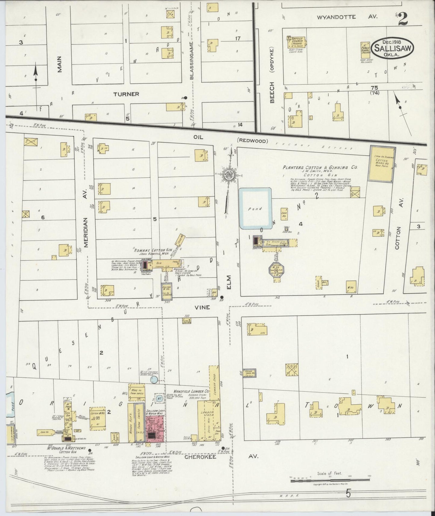 Sanborn Fire Insurance Map from Sallisaw, Sequoyah County, Oklahoma (1918), Sheet #0002 - Historic Sanborn Fire Insurance Map Print, vintage old map wall art, antique decor, genealogy gift, Oklahoma Oklahoma map