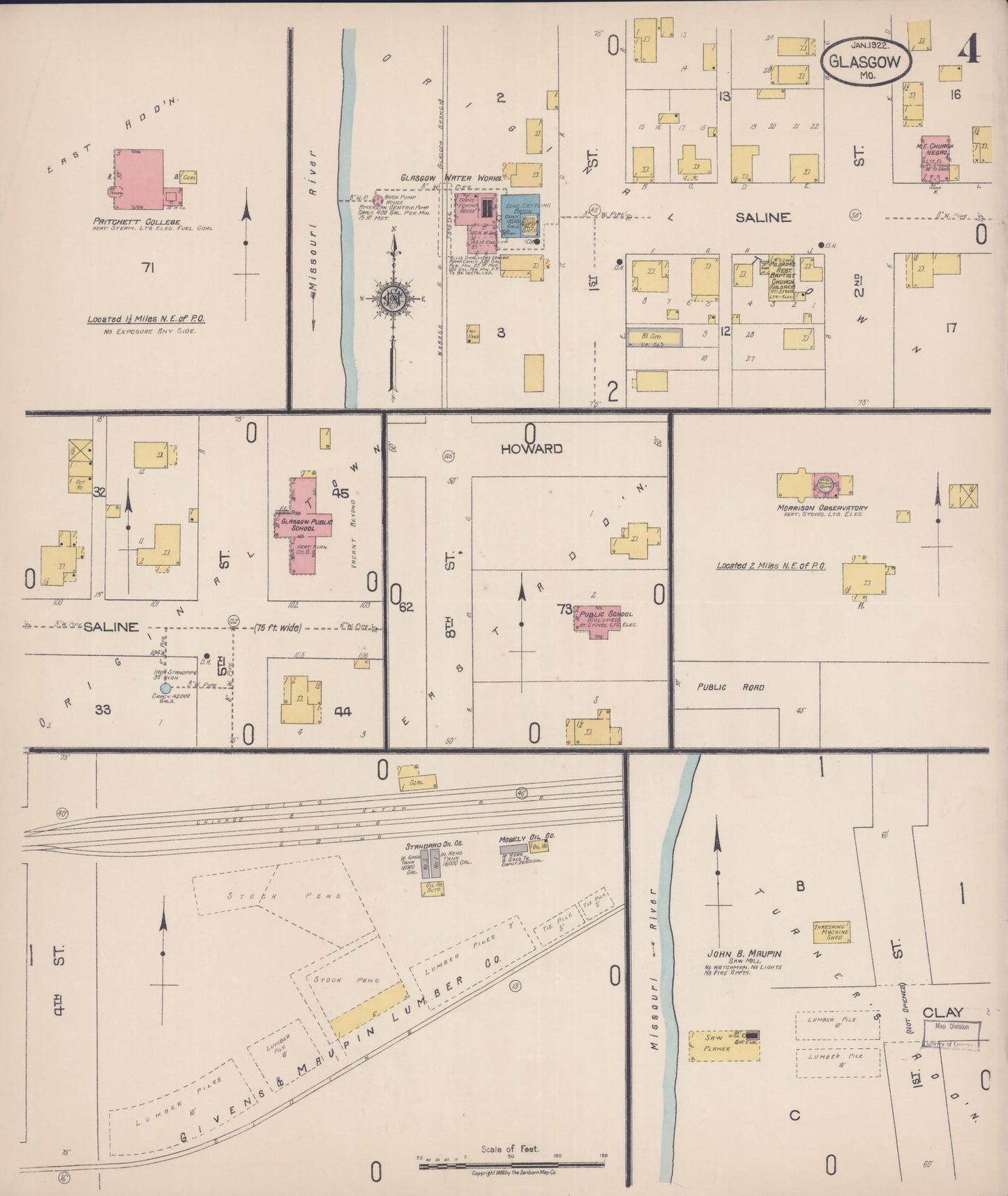 Sanborn Fire Insurance Map from Glasgow, Howard County, Missouri (1922), Sheet #0004 - Complete Map Set gallery image, historic Sanborn map, vintage wall art, Missouri Missouri