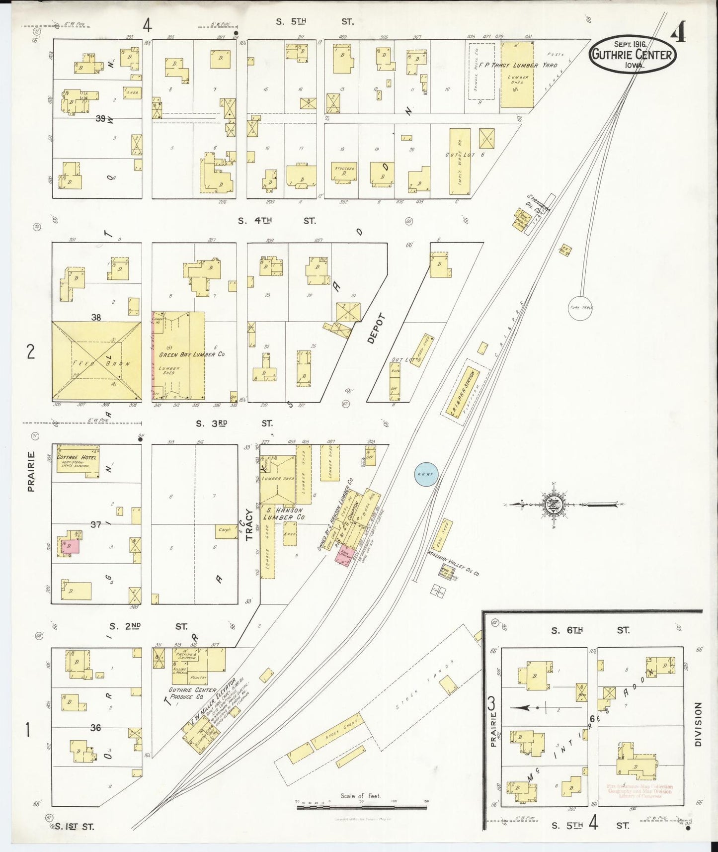Sanborn Fire Insurance Map from Guthrie Center, Guthrie County, Iowa (1916), Sheet #0004 - Historic Sanborn Fire Insurance Map Print, vintage old map wall art