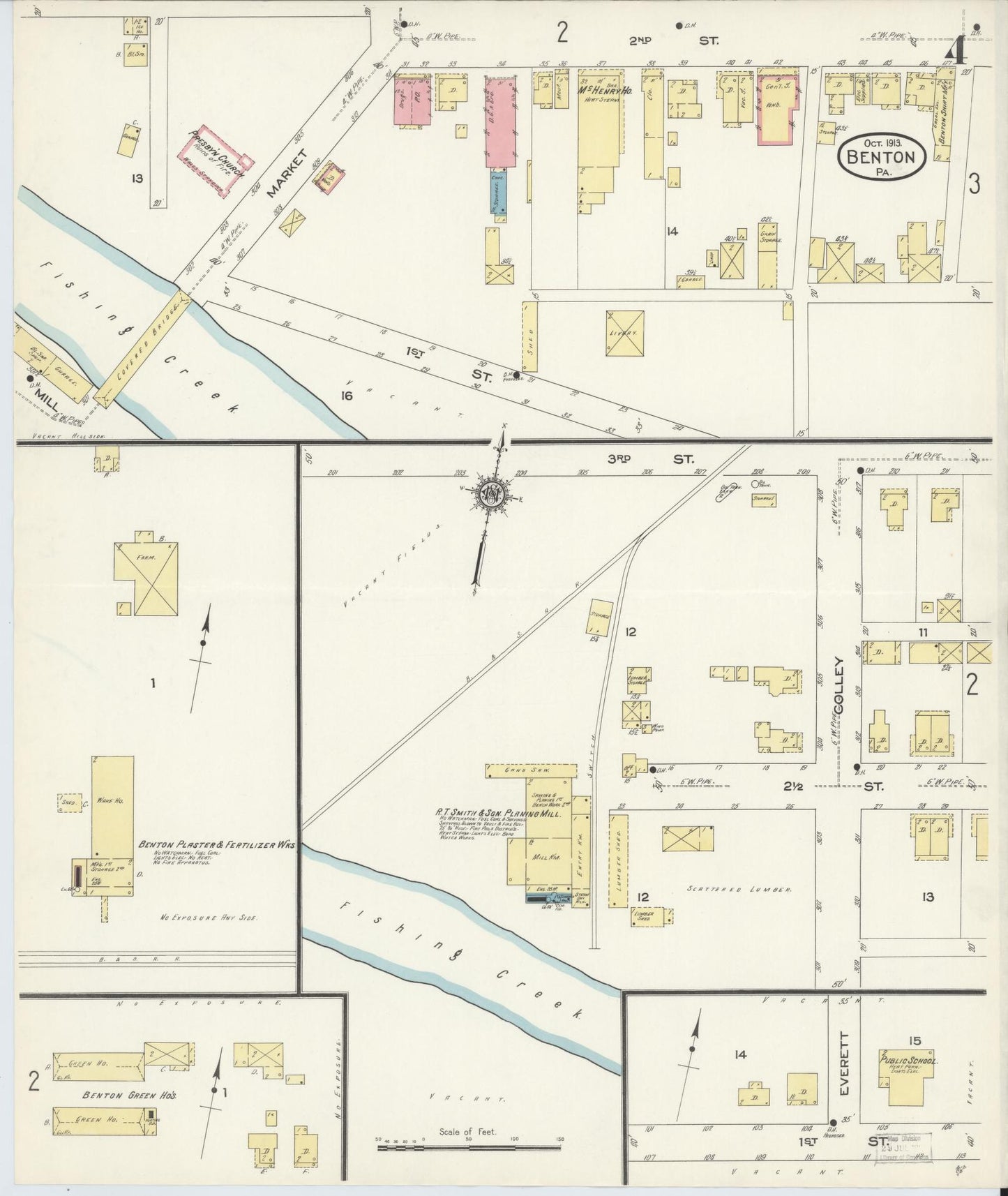 Sanborn Fire Insurance Map from Benton, Columbia County, Pennsylvania (1913), Sheet #0004 - Historic Sanborn Fire Insurance Map Print, vintage old map wall art, antique decor, genealogy gift, Pennsylvania Pennsylvania map