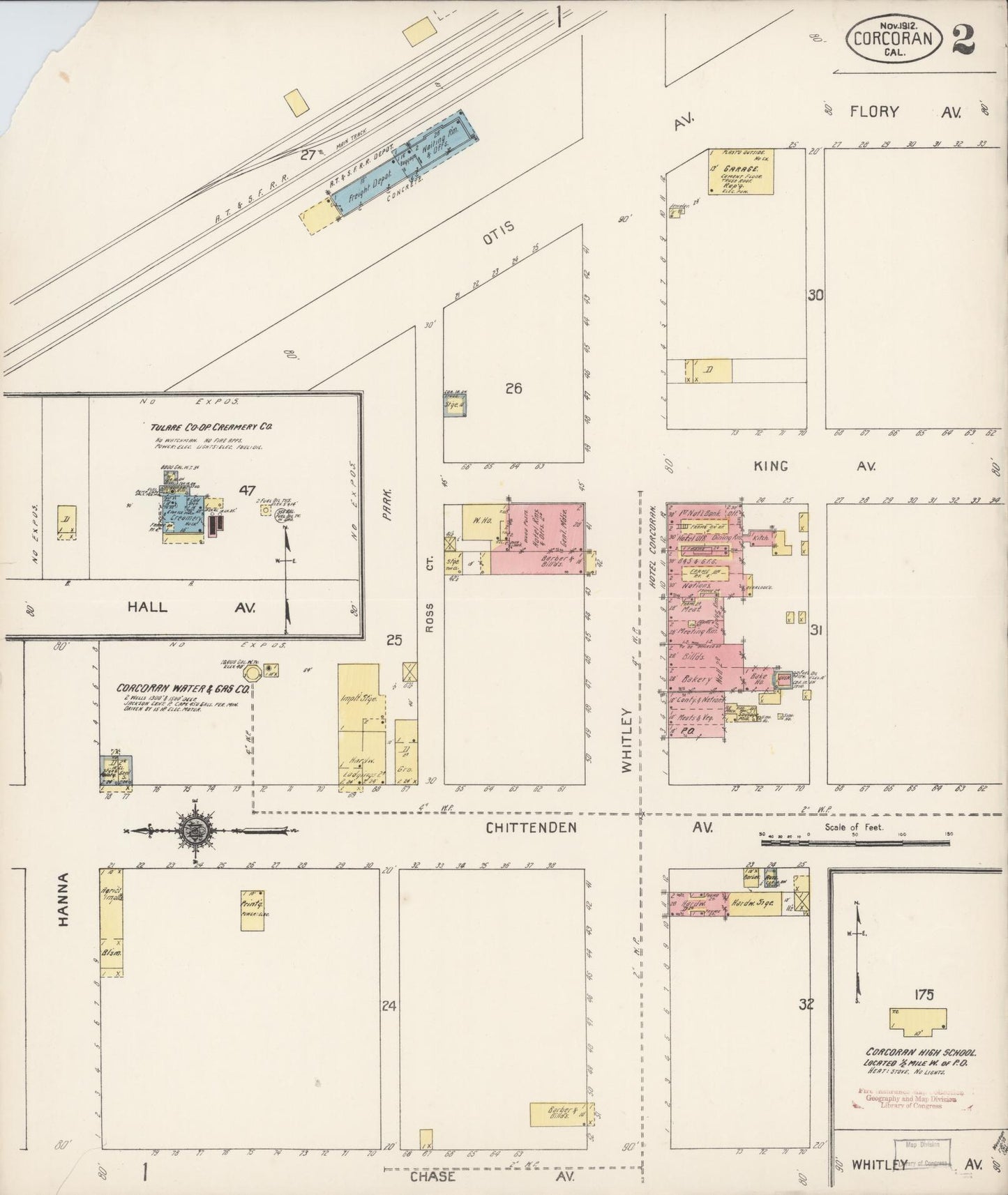Sanborn Fire Insurance Map from Corcoran, Kings County, California (1912), Sheet #0002 - Historic Sanborn Fire Insurance Map Print, vintage old map wall art, antique decor, genealogy gift, California California map