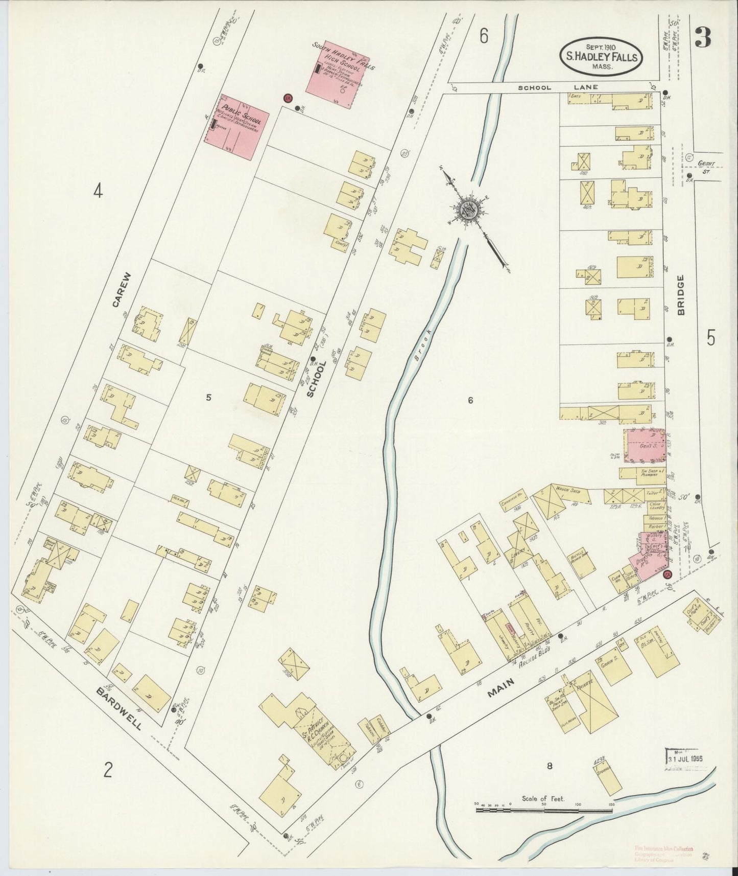 Sanborn Fire Insurance Map from South Hadley Falls, Hampshire County, Massachusetts (1910), Sheet #0003 - Historic Sanborn Fire Insurance Map Print, vintage old map wall art, antique decor, genealogy gift, Massachusetts Massachusetts map