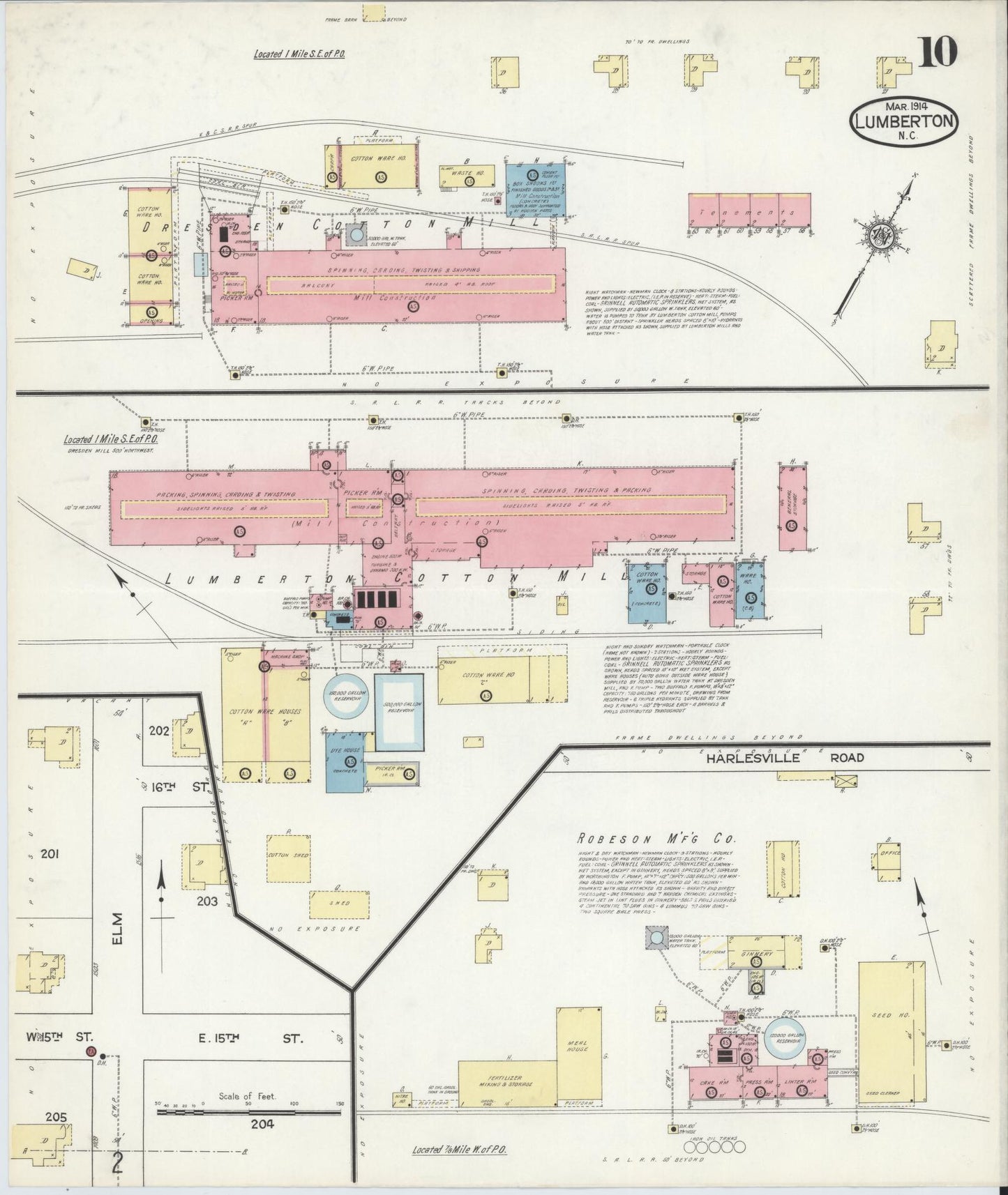 Sanborn Fire Insurance Map from Lumberton, Robeson County, North Carolina (1914), Sheet #0010 - Historic Sanborn Fire Insurance Map Print, vintage old map wall art, antique decor, genealogy gift, North Carolina North Carolina map