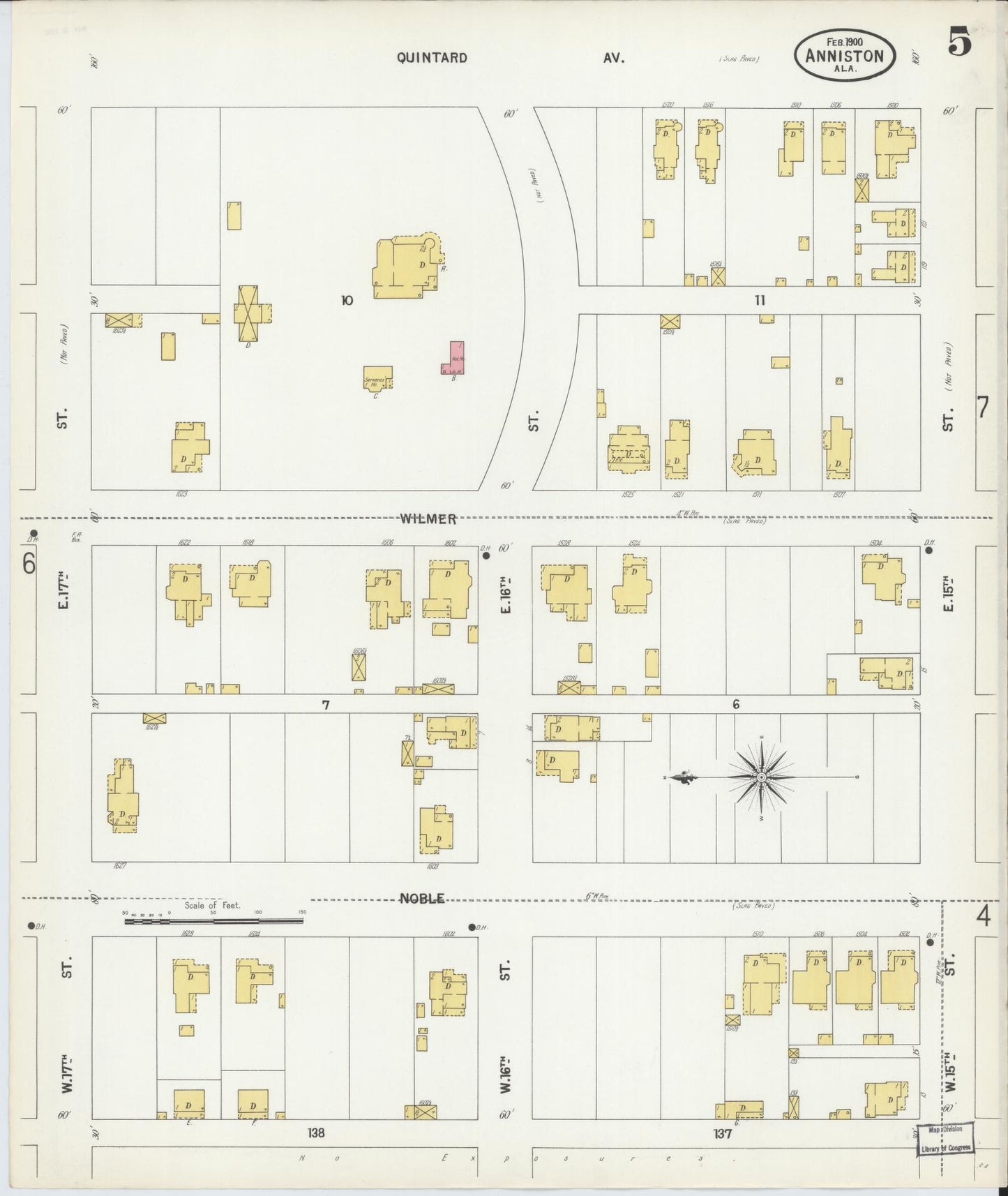 Sanborn Fire Insurance Map from Anniston, Calhoun County, Alabama (1900), Sheet #0005 - Historic Sanborn Fire Insurance Map Print, vintage old map wall art, antique decor, genealogy gift, Alabama Alabama map