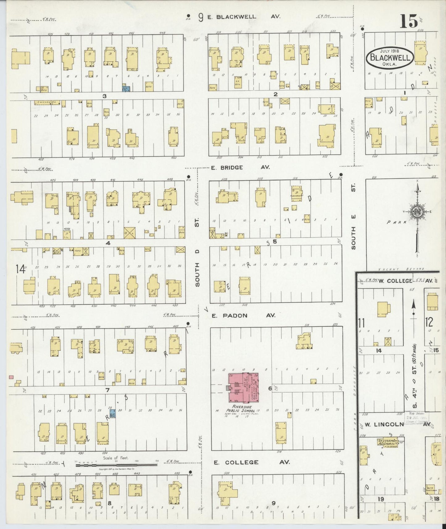 Sanborn Fire Insurance Map from Blackwell, Kay County, Oklahoma (1918), Sheet #0015 - Historic Sanborn Fire Insurance Map Print, vintage old map wall art, antique decor, genealogy gift, Oklahoma Oklahoma map