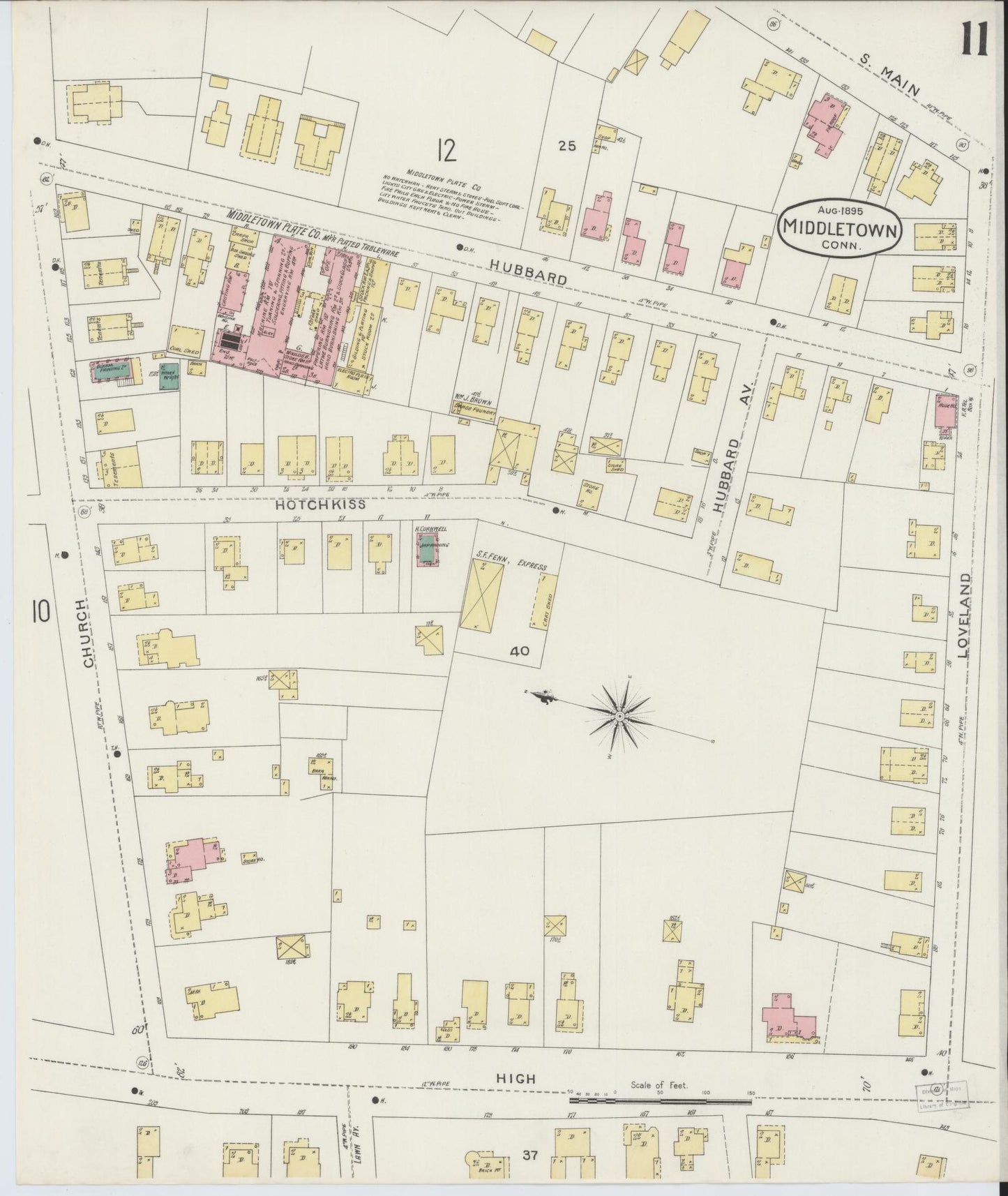 Sanborn Fire Insurance Map from Middletown, Middlesex County, Connecticut (1895), Sheet #0011 - Historic Sanborn Fire Insurance Map Print, vintage old map wall art, antique decor, genealogy gift, Connecticut Connecticut map