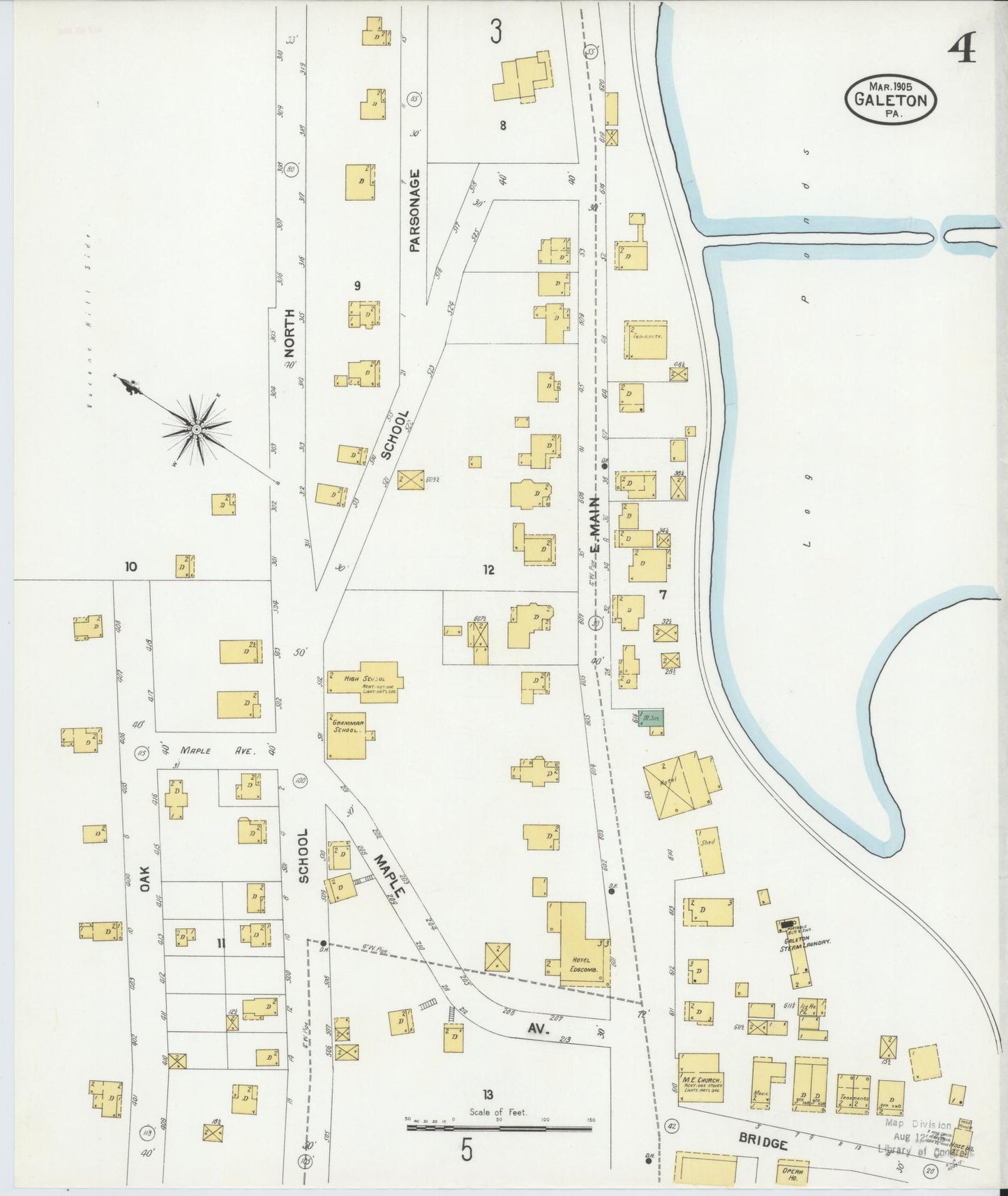 Sanborn Fire Insurance Map from Galeton, Potter County, Pennsylvania (1905), Sheet #0004 - Historic Sanborn Fire Insurance Map Print, vintage old map wall art, antique decor, genealogy gift, Pennsylvania Pennsylvania map