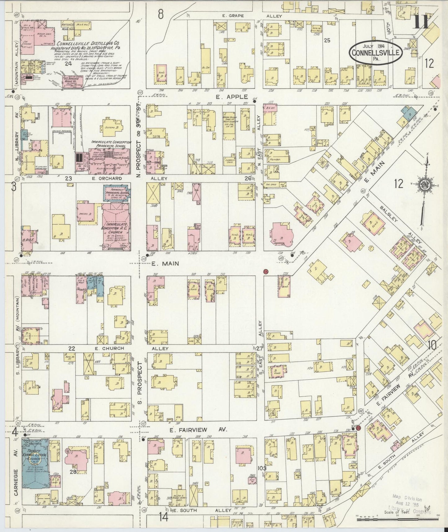 Sanborn Fire Insurance Map from Connellsville, Fayette County, Pennsylvania (1914), Sheet #0011 - Historic Sanborn Fire Insurance Map Print, vintage old map wall art, antique decor, genealogy gift, Pennsylvania Pennsylvania map