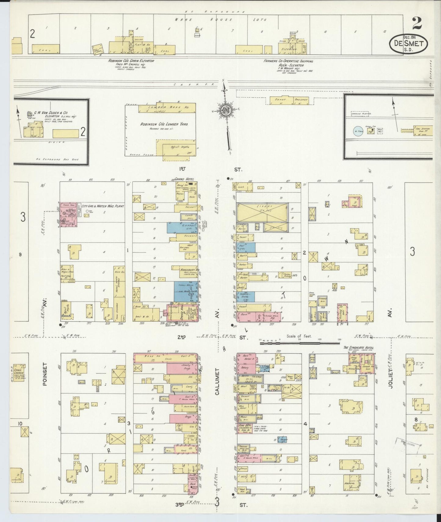 Sanborn Fire Insurance Map from De Smet, Kingsbury County, South Dakota (1911), Sheet #0002 - Historic Sanborn Fire Insurance Map Print, vintage old map wall art, antique decor, genealogy gift, South Dakota South Dakota map