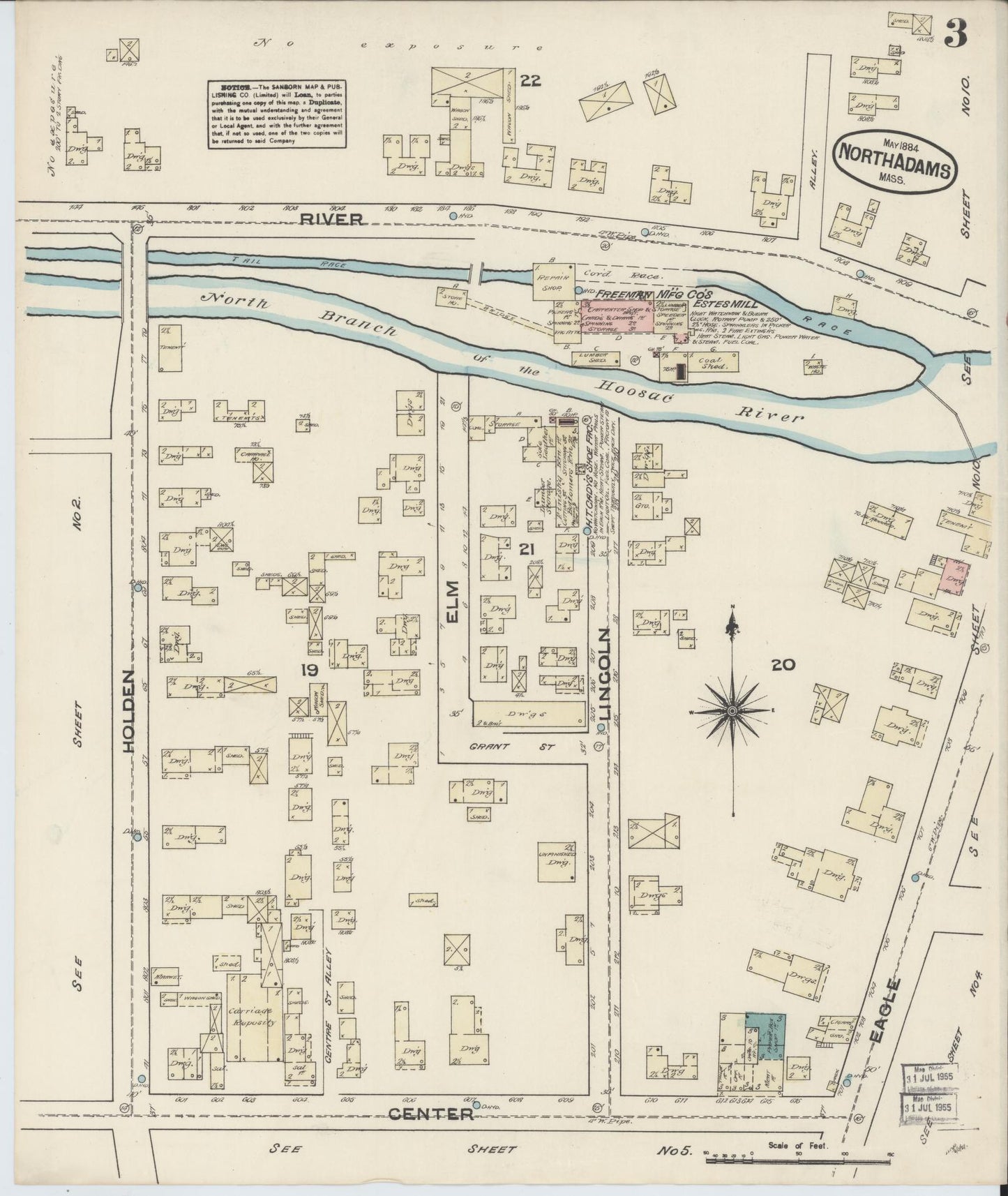 Sanborn Fire Insurance Map from North Adams, Berkshire County, Massachusetts (1884), Sheet #0003 - Historic Sanborn Fire Insurance Map Print, vintage old map wall art, antique decor, genealogy gift, Massachusetts Massachusetts map