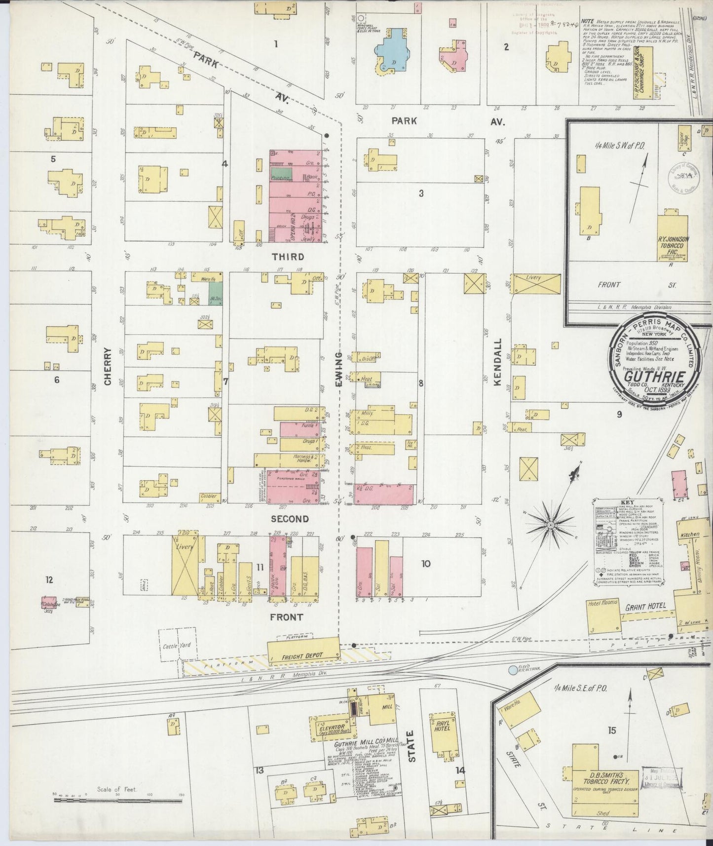 Sanborn Fire Insurance Map from Guthrie, Todd County, Kentucky (1899), Sheet #0001 - Historic Sanborn Fire Insurance Map Print, vintage old map wall art, antique decor, genealogy gift, Kentucky Kentucky map
